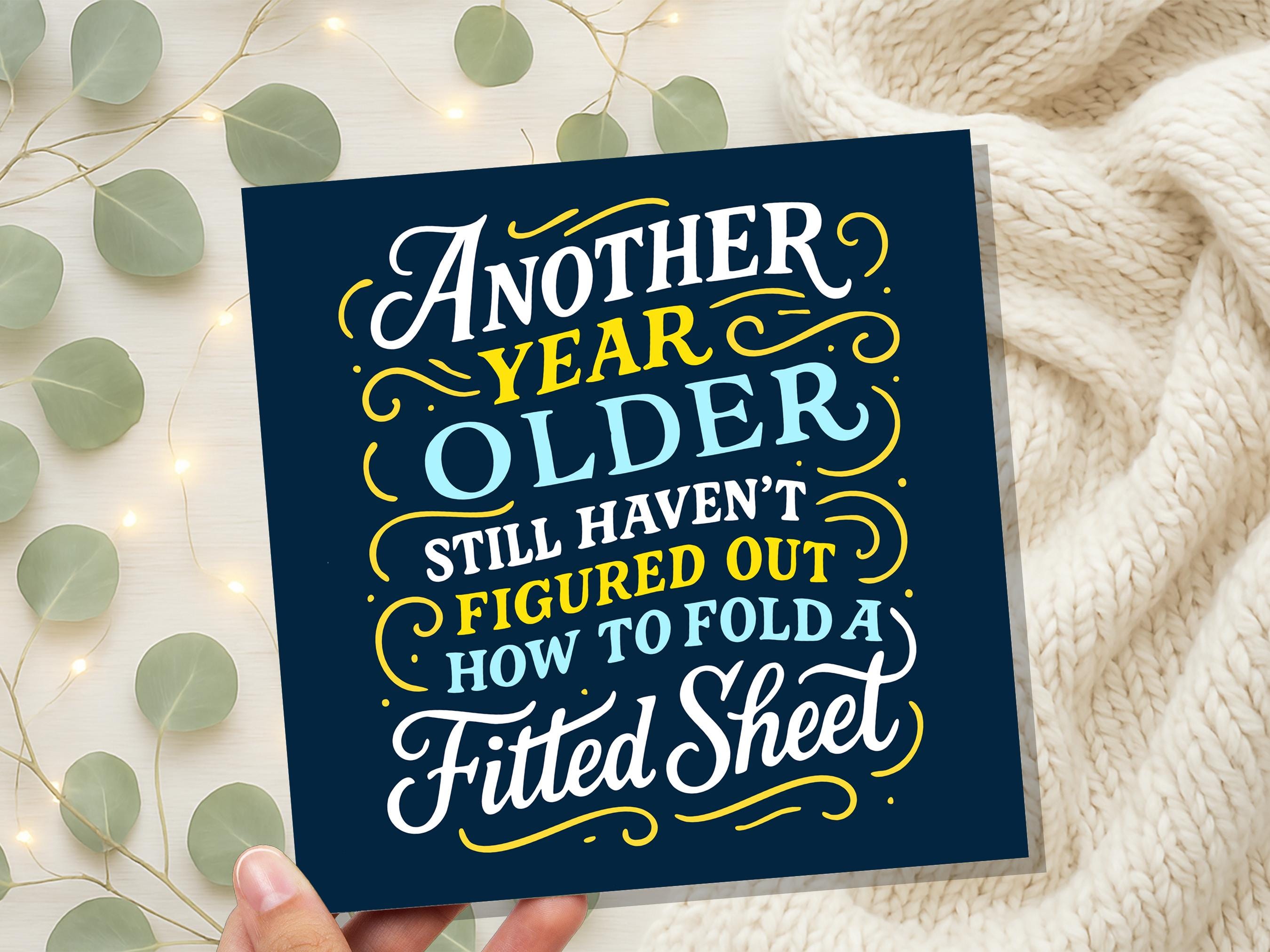 Adulting Birthday Card Funny Fitted Sheet Joke, Growing Older Relatable Humour for Husband Partner Friend Housework Mum Dad Quirky Aging Fun