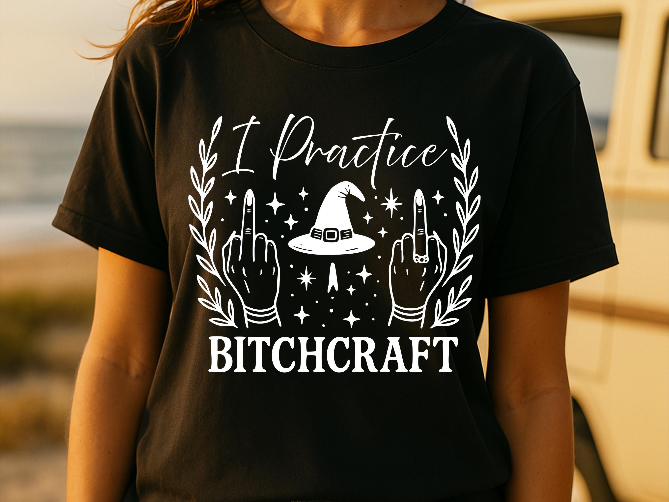 Bitchcraft Shirt | Sarcastic Witchy Tee | Middle Finger Occult Clothing | Funny Witch Hat | Sassy Goth Alt Apparel | Snarky Witchcraft Gift - View 2