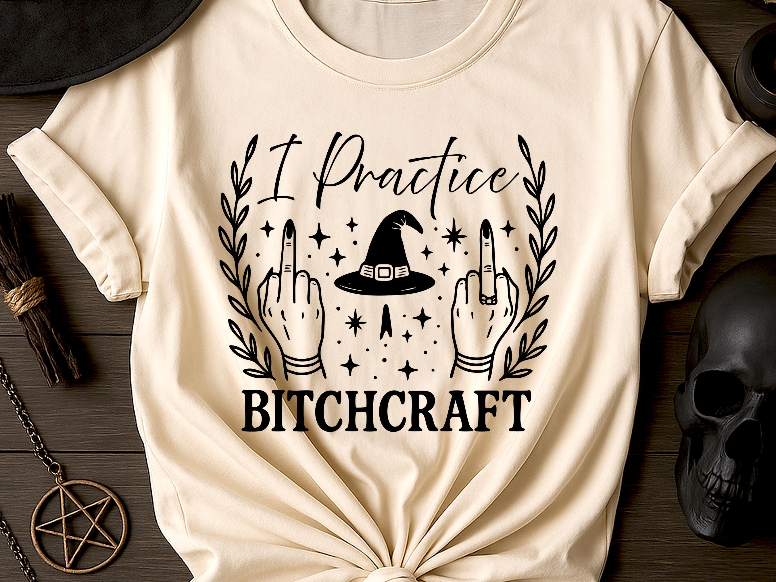 Bitchcraft Shirt | Sarcastic Witchy Tee | Middle Finger Occult Clothing | Funny Witch Hat | Sassy Goth Alt Apparel | Snarky Witchcraft Gift