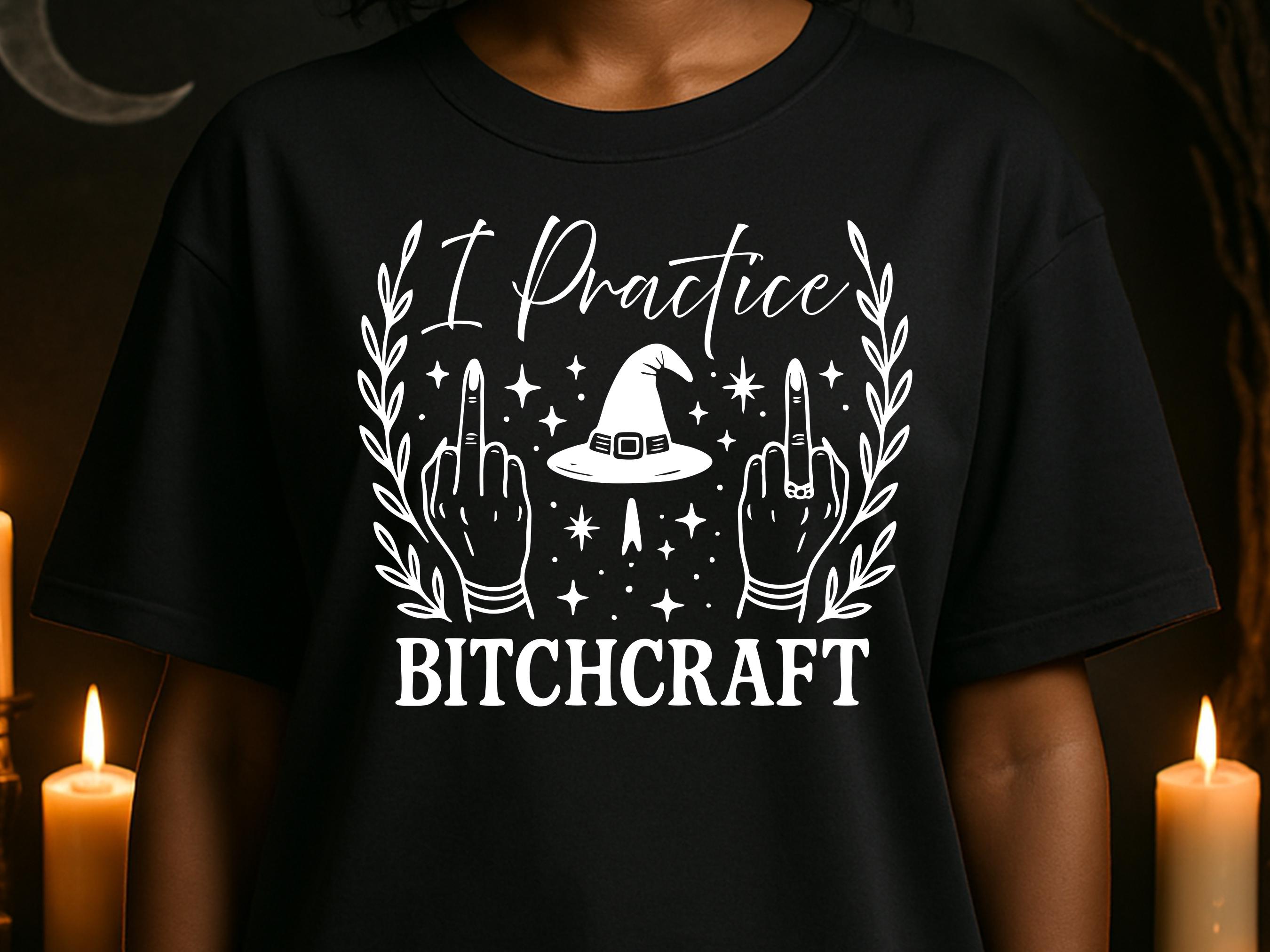Bitchcraft Shirt | Sarcastic Witchy Tee | Middle Finger Occult Clothing | Funny Witch Hat | Sassy Goth Alt Apparel | Snarky Witchcraft Gift - View 4