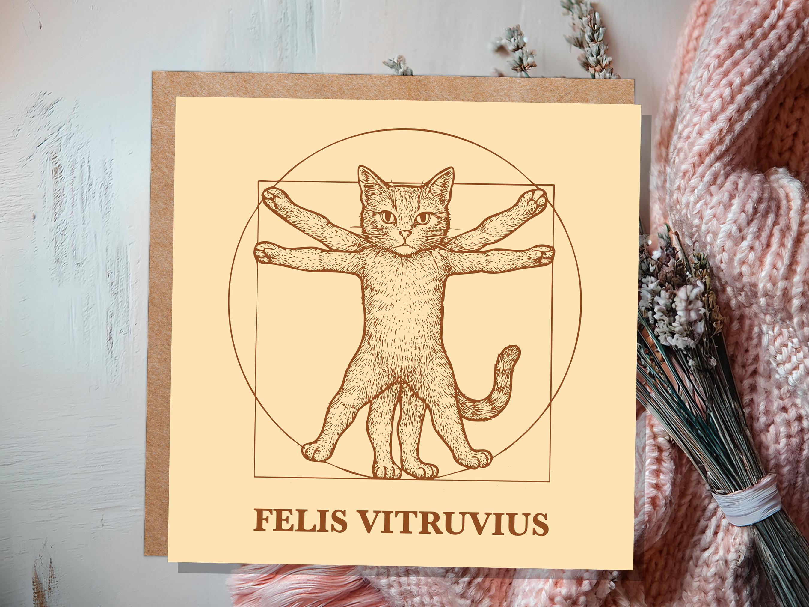 Felis Vitruvius Card | Unique Funny Vitruvian Man Art Parody | Greeting Card for Art History Cat Lovers Leonardo Da Vinci Humour Artist Gift - View 6