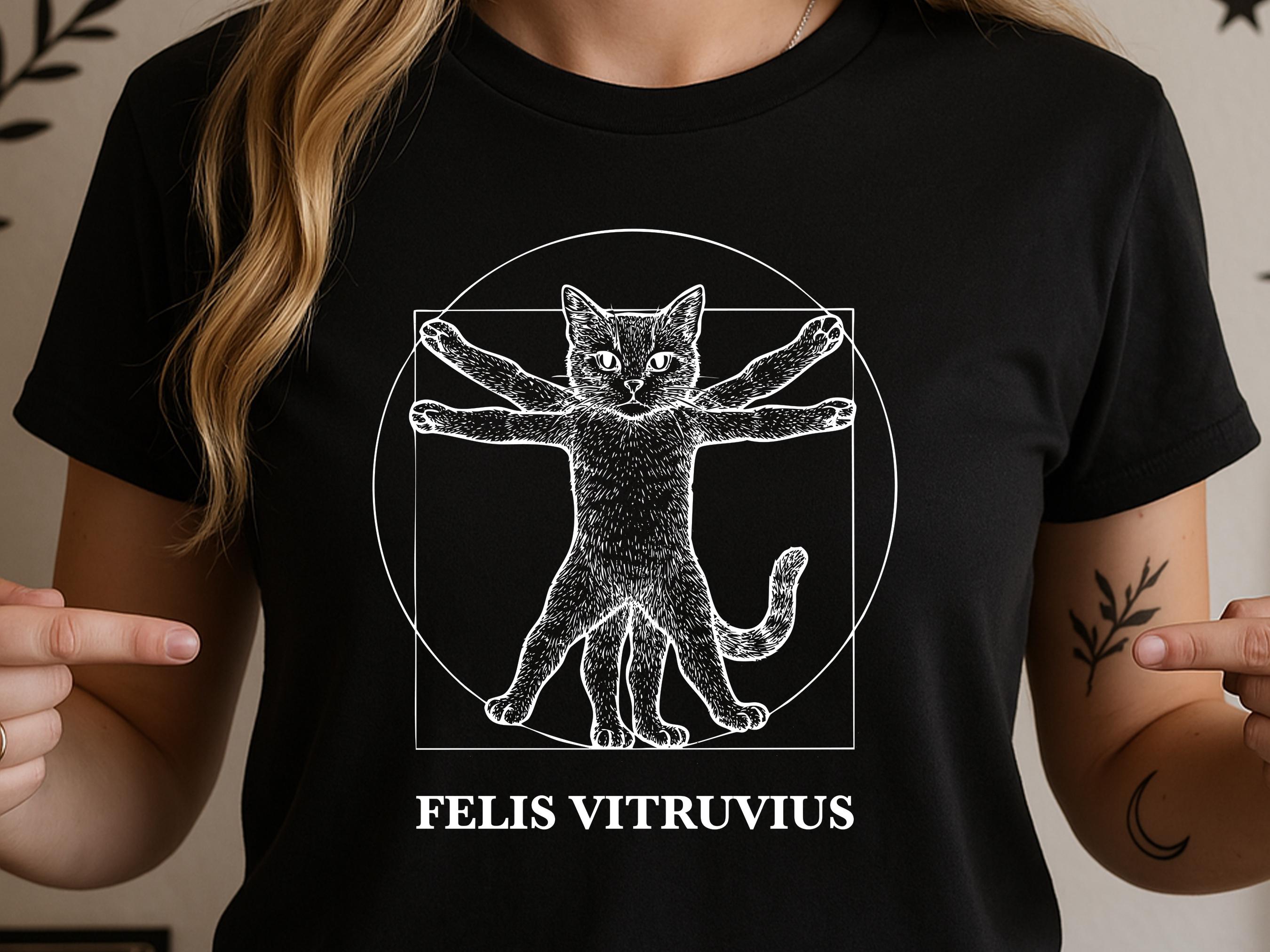 Vitruvian Cat Shirt | Funny Da Vinci Art Parody Tee for Art History Buff & Cat Lovers | Clever Cat Gift | Renaissance Sketch Felis Vitruvius - View 7