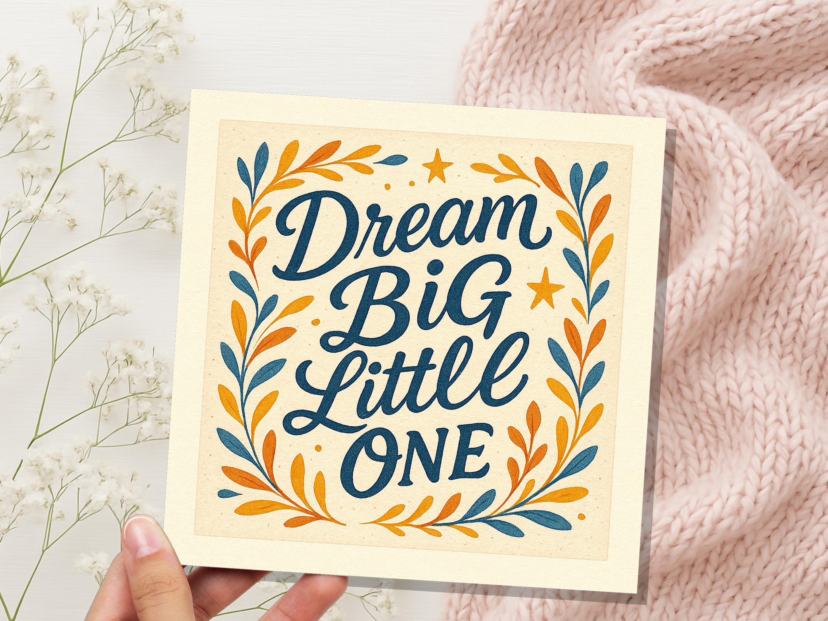 Dream Big Little One Card, Nursery Art Print, New Baby Gift, Encouragement Quote, Christening Keepsake, Kids Room Decor, Vintage Style UK
