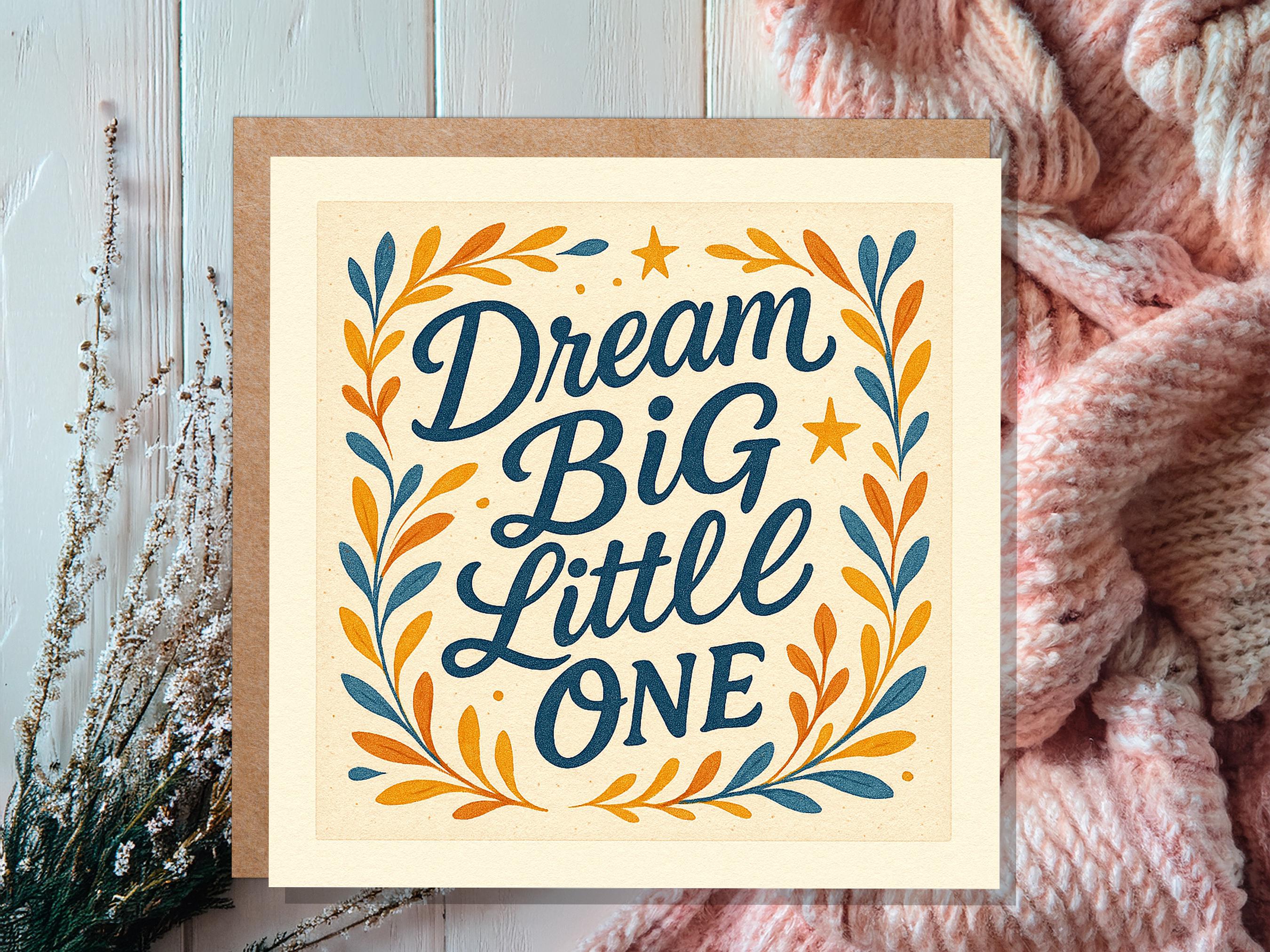 Dream Big Little One Card, Nursery Art Print, New Baby Gift, Encouragement Quote, Christening Keepsake, Kids Room Decor, Vintage Style UK - View 3