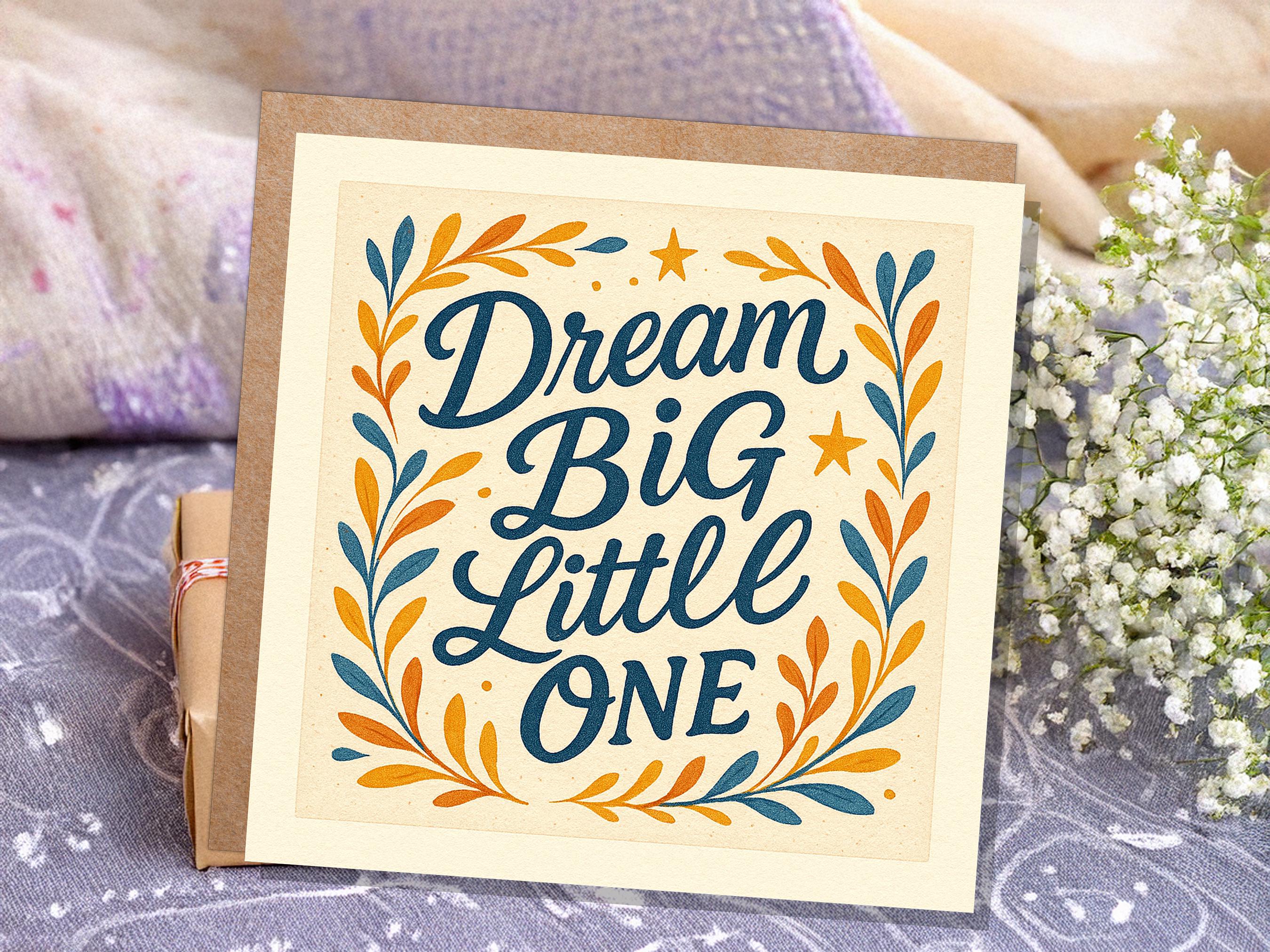 Dream Big Little One Card, Nursery Art Print, New Baby Gift, Encouragement Quote, Christening Keepsake, Kids Room Decor, Vintage Style UK - View 6