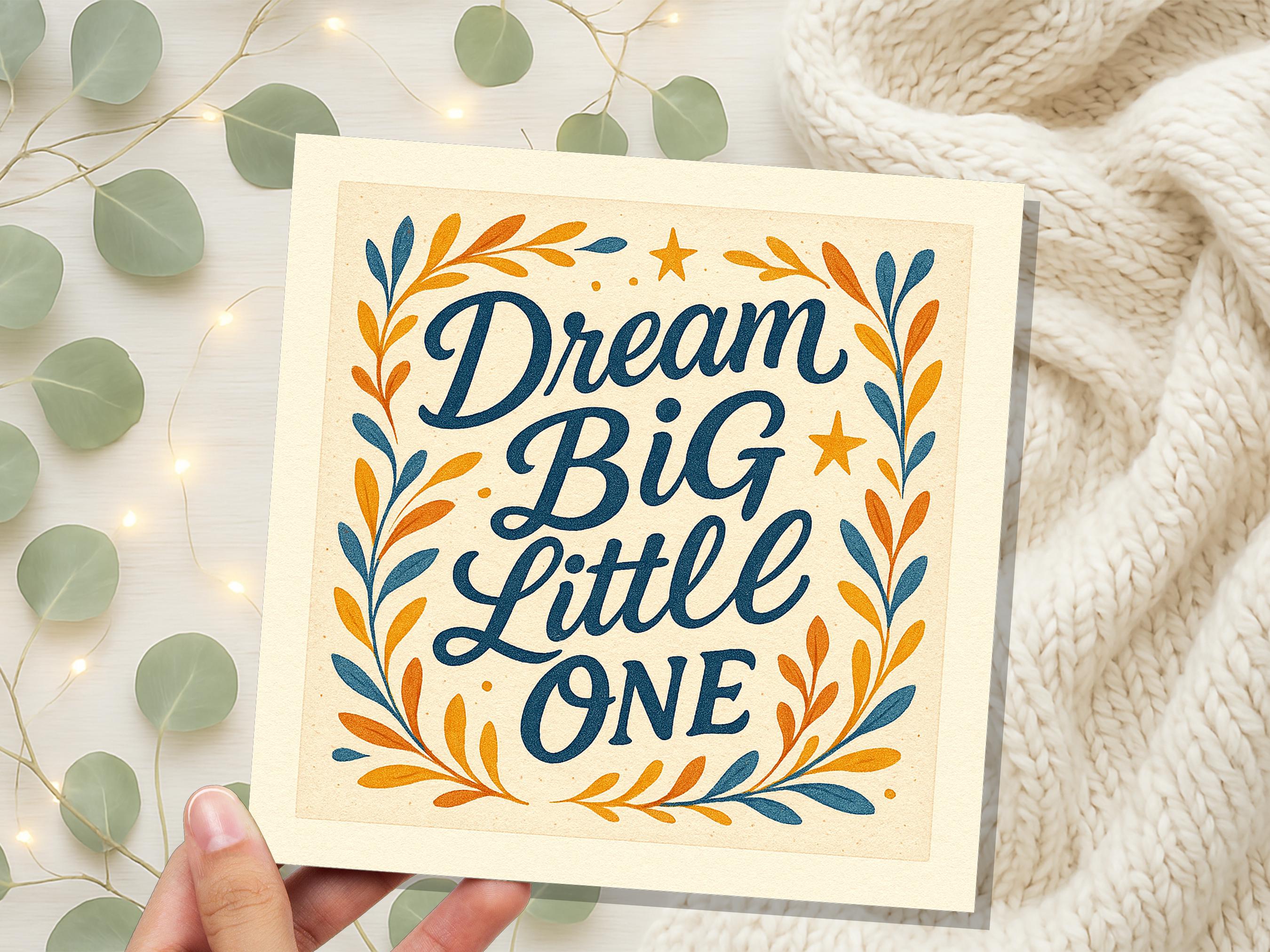 Dream Big Little One Card, Nursery Art Print, New Baby Gift, Encouragement Quote, Christening Keepsake, Kids Room Decor, Vintage Style UK - View 2