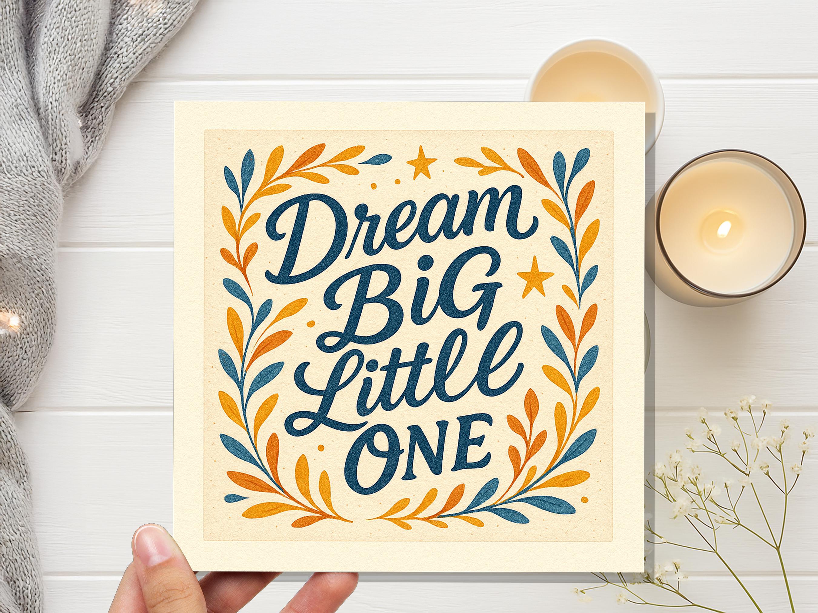 Dream Big Little One Card, Nursery Art Print, New Baby Gift, Encouragement Quote, Christening Keepsake, Kids Room Decor, Vintage Style UK - View 4