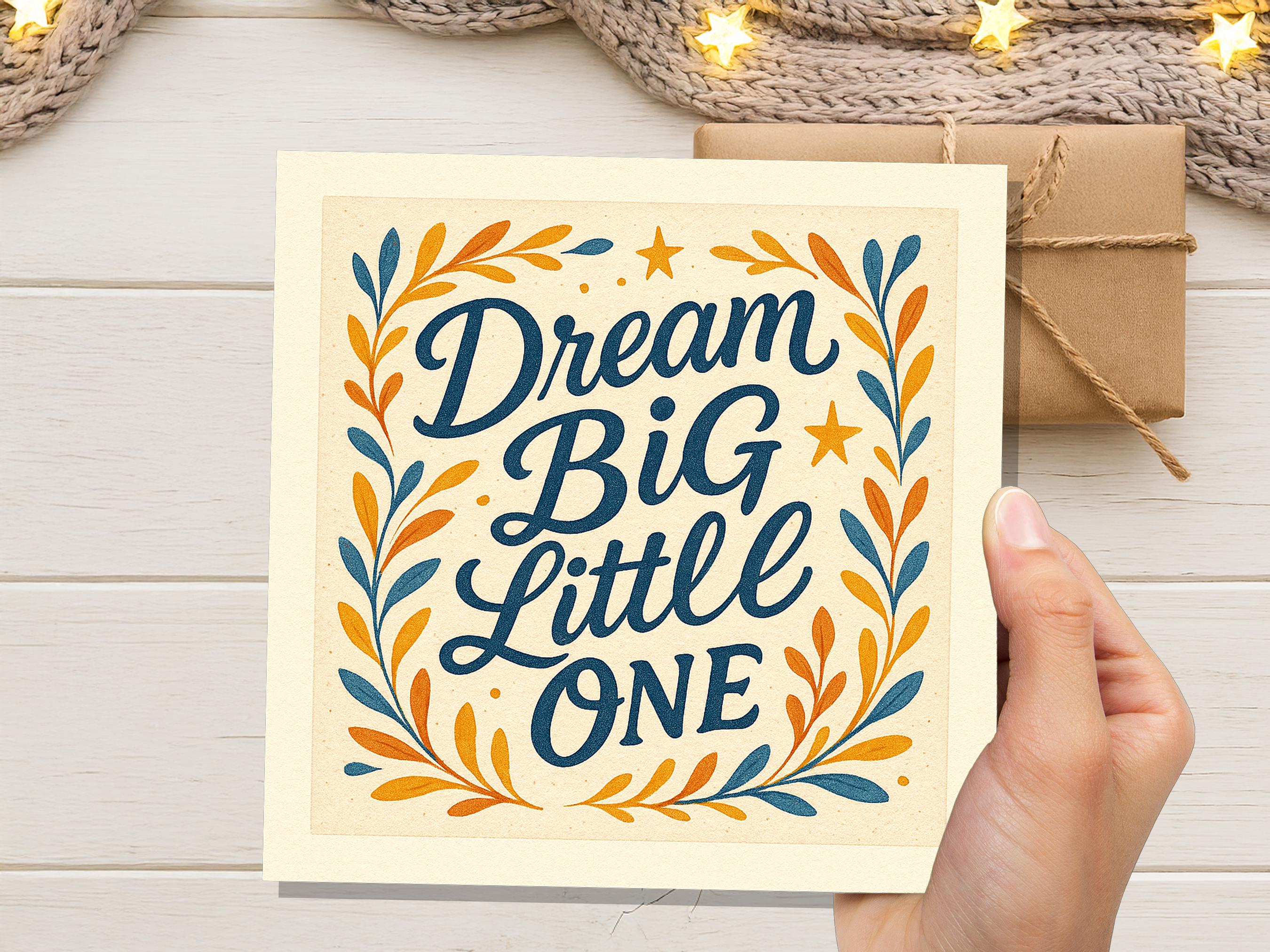 Dream Big Little One Card, Nursery Art Print, New Baby Gift, Encouragement Quote, Christening Keepsake, Kids Room Decor, Vintage Style UK - View 5