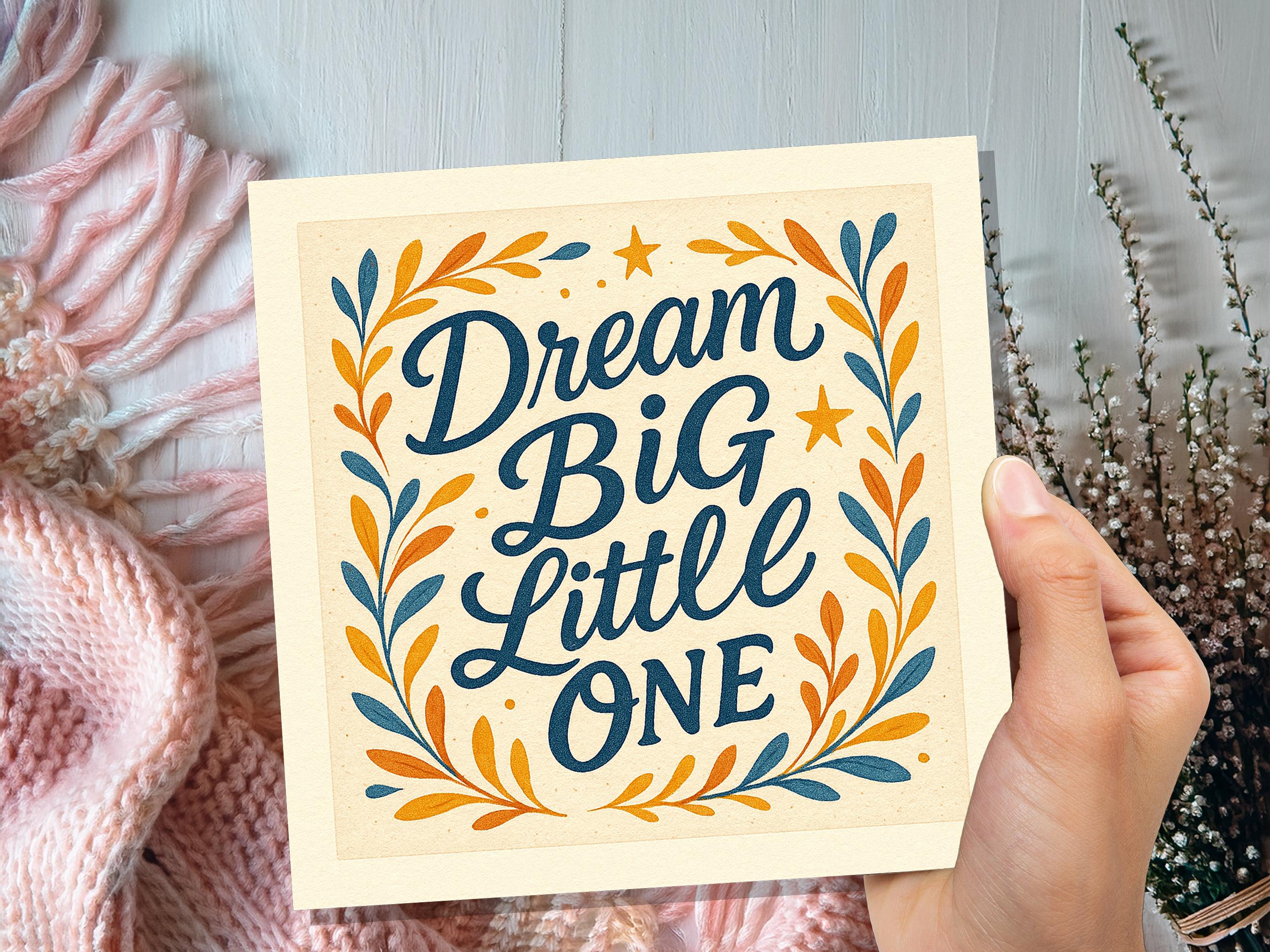 Dream Big Little One Card, Nursery Art Print, New Baby Gift, Encouragement Quote, Christening Keepsake, Kids Room Decor, Vintage Style UK - View 9