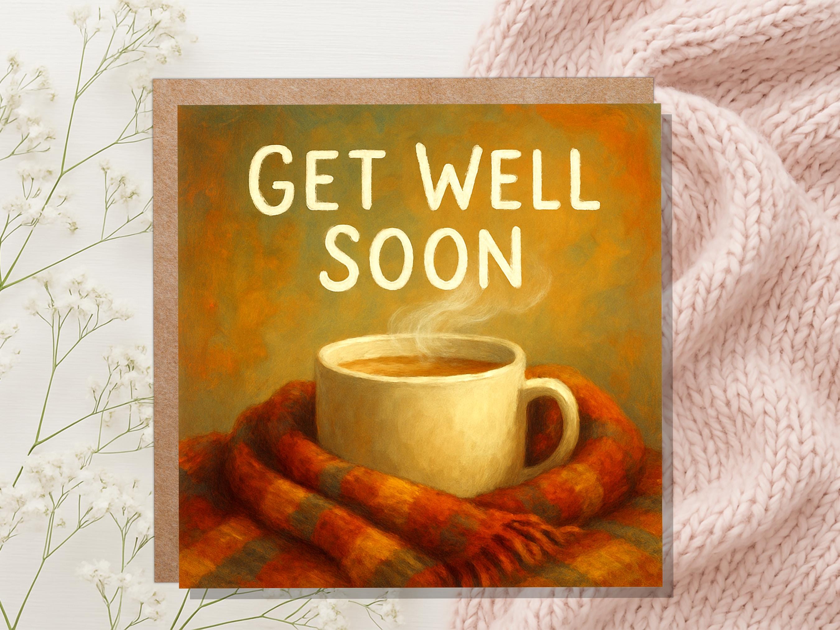 Cosy Mug & Blanket Hug Get Well Soon Card, Thinking Of You, Heartfelt Wishes, for Work Friend Family Winter Virus Cold and Flu Recovery Cup - View 2