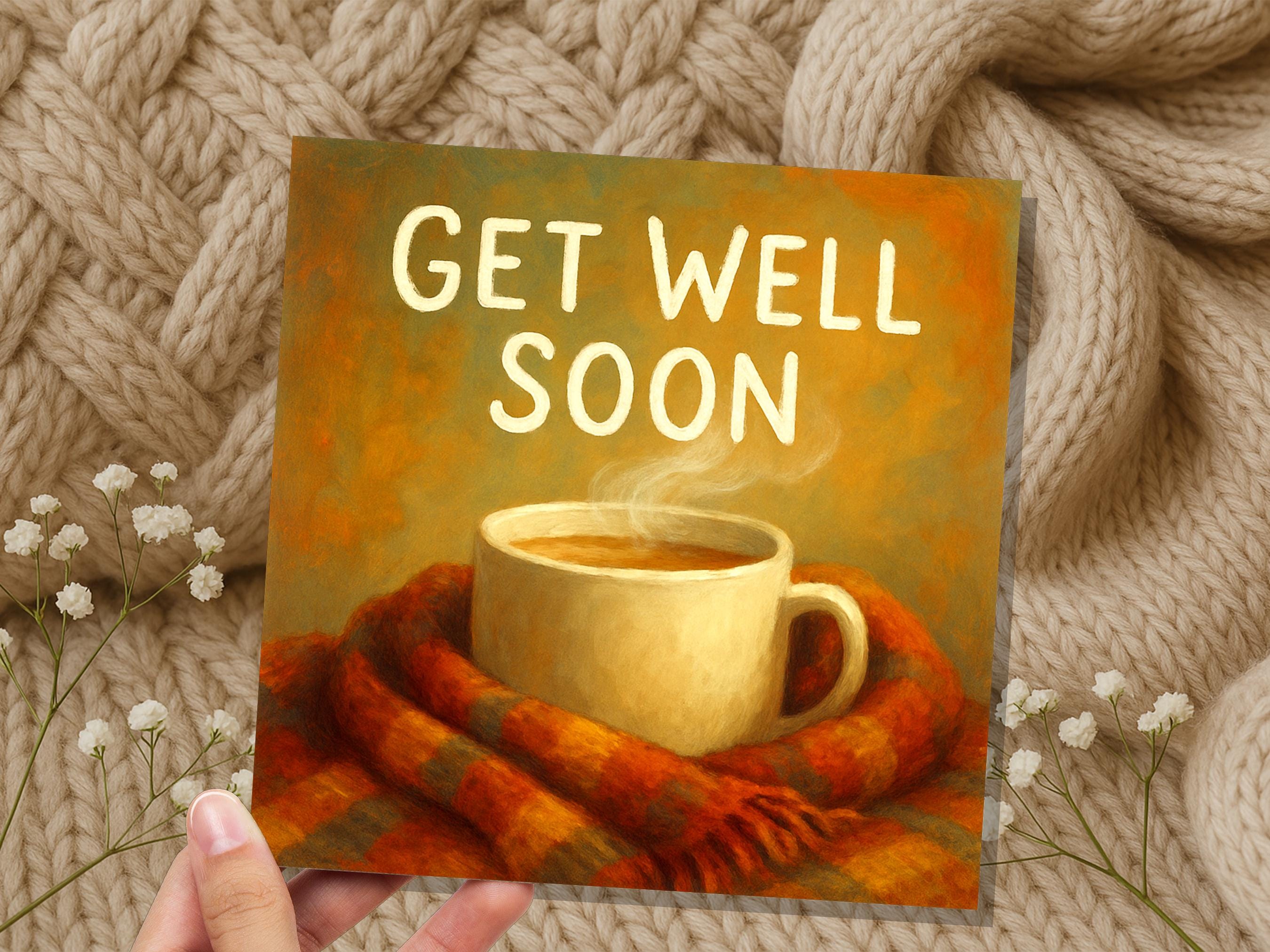 Cosy Mug & Blanket Hug Get Well Soon Card, Thinking Of You, Heartfelt Wishes, for Work Friend Family Winter Virus Cold and Flu Recovery Cup - View 5