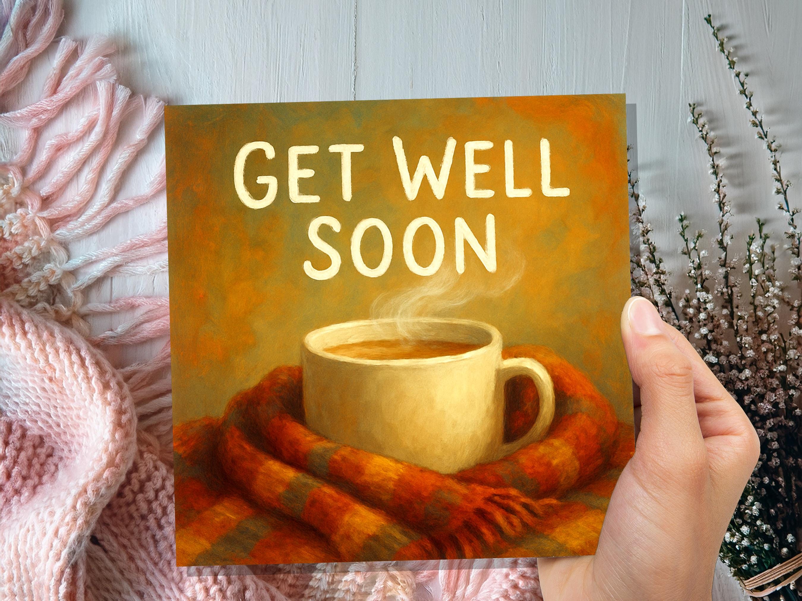 Cosy Mug & Blanket Hug Get Well Soon Card, Thinking Of You, Heartfelt Wishes, for Work Friend Family Winter Virus Cold and Flu Recovery Cup - View 7