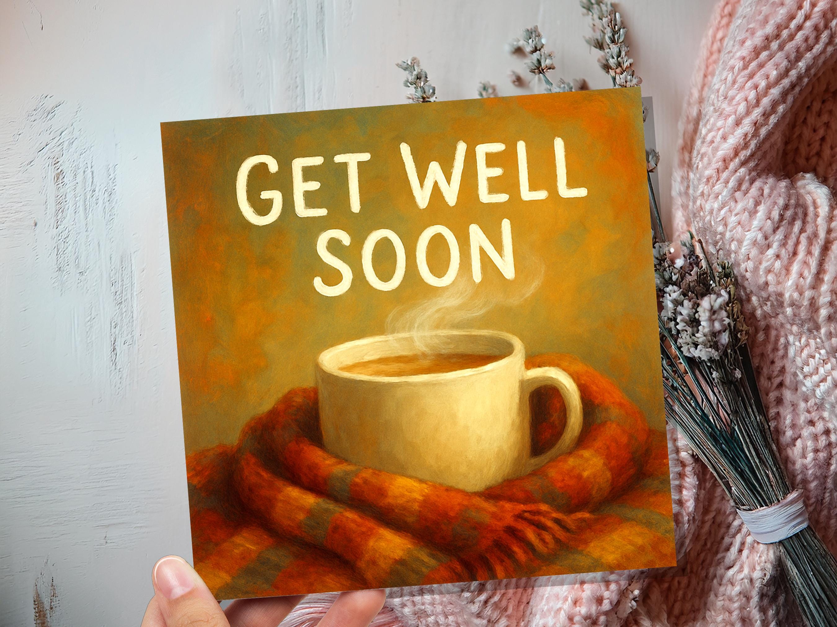 Cosy Mug & Blanket Hug Get Well Soon Card, Thinking Of You, Heartfelt Wishes, for Work Friend Family Winter Virus Cold and Flu Recovery Cup - View 6