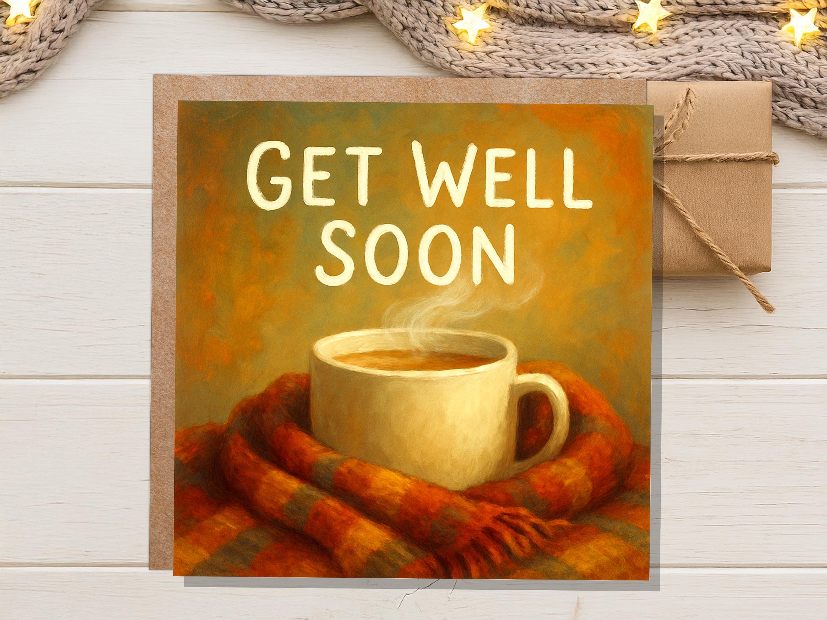 Cosy Mug & Blanket Hug Get Well Soon Card, Thinking Of You, Heartfelt Wishes, for Work Friend Family Winter Virus Cold and Flu Recovery Cup - View 4