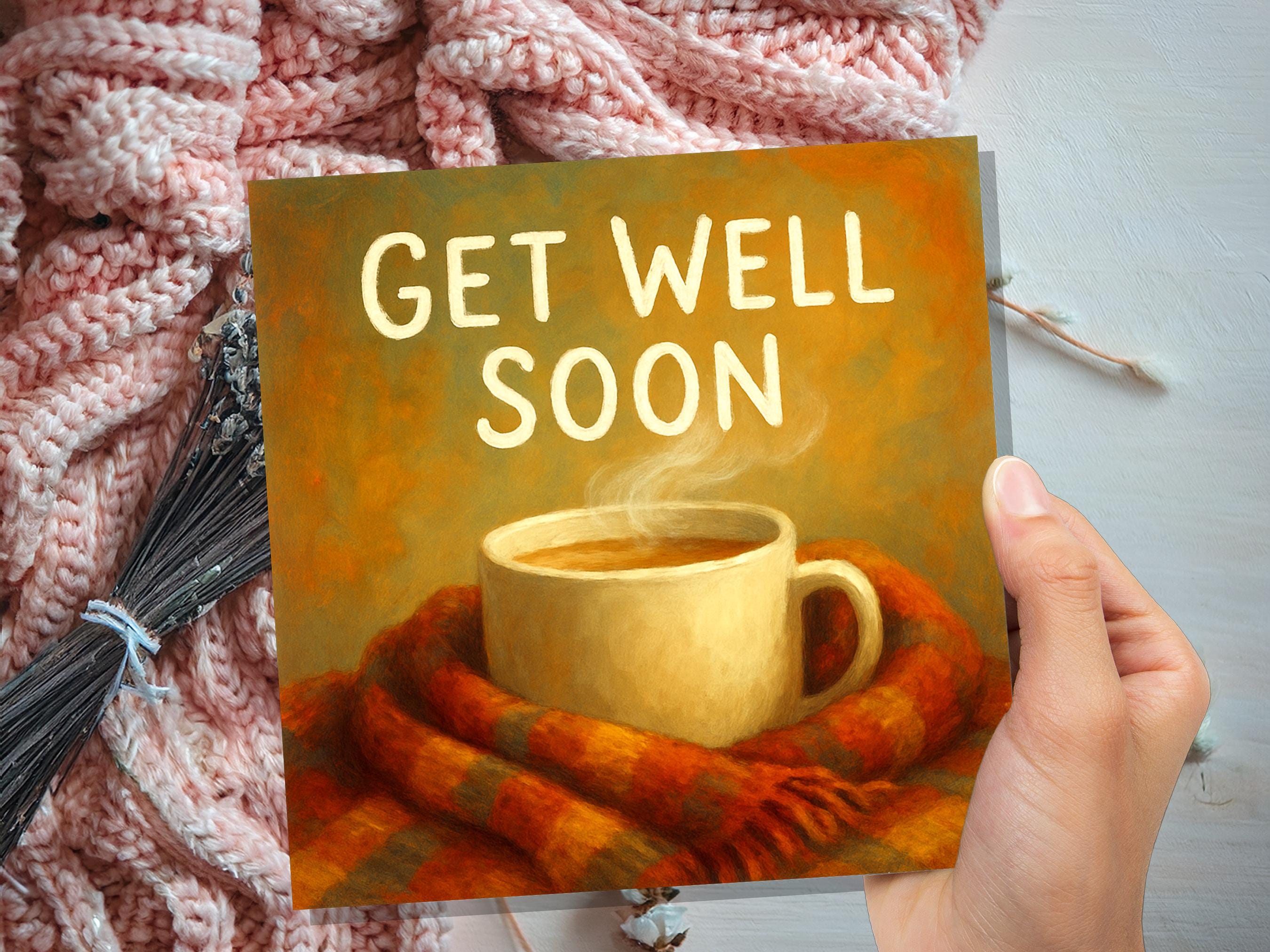 Cosy Mug & Blanket Hug Get Well Soon Card, Thinking Of You, Heartfelt Wishes, for Work Friend Family Winter Virus Cold and Flu Recovery Cup - View 8