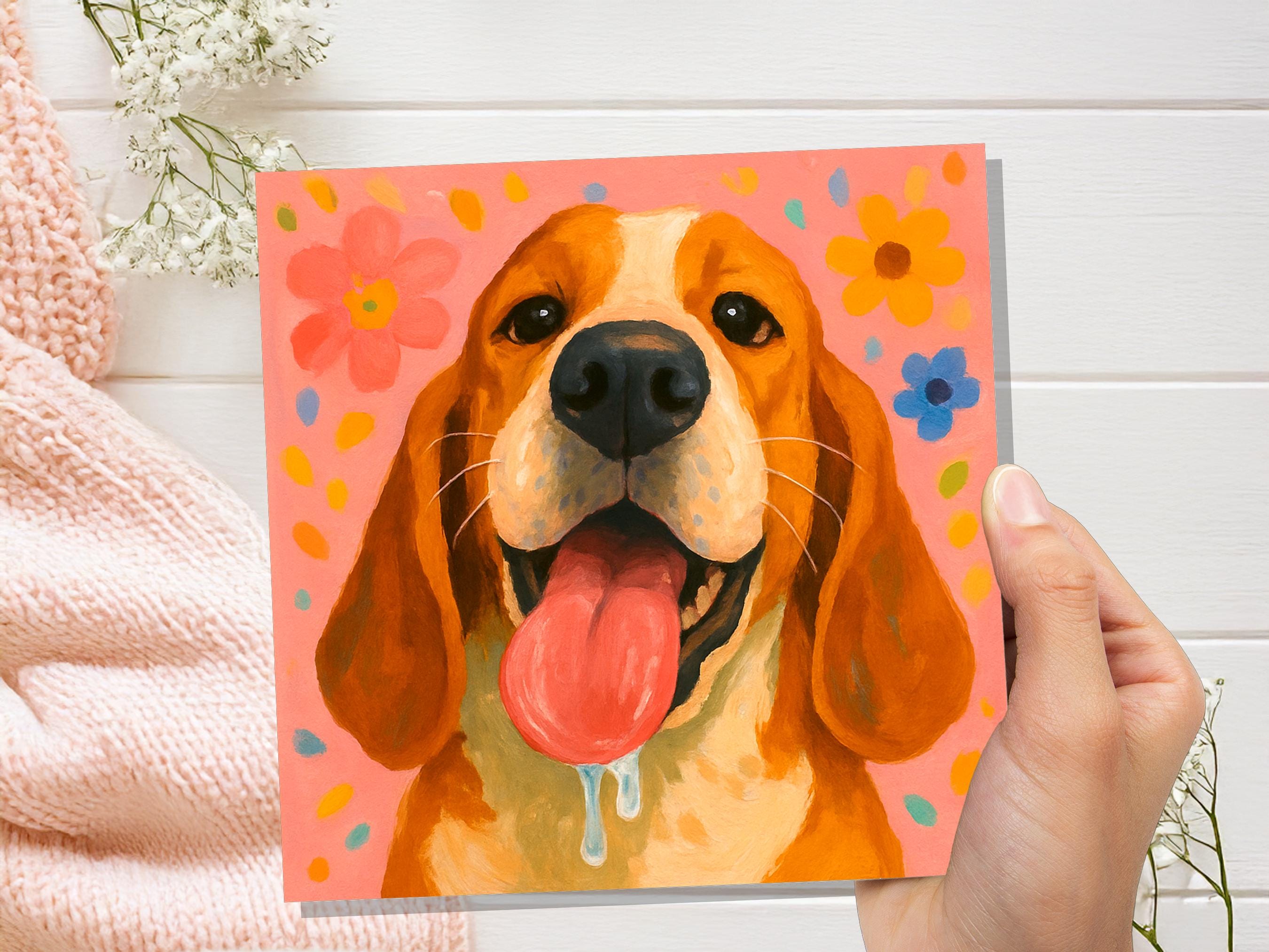 Happy Dog Card | Slobbery Tongue | Funny Dog Greeting | Cute Beagle | Pet Portrait Art | For Dog Lover | Thinking of You | Pet Sitter Thanks - View 8