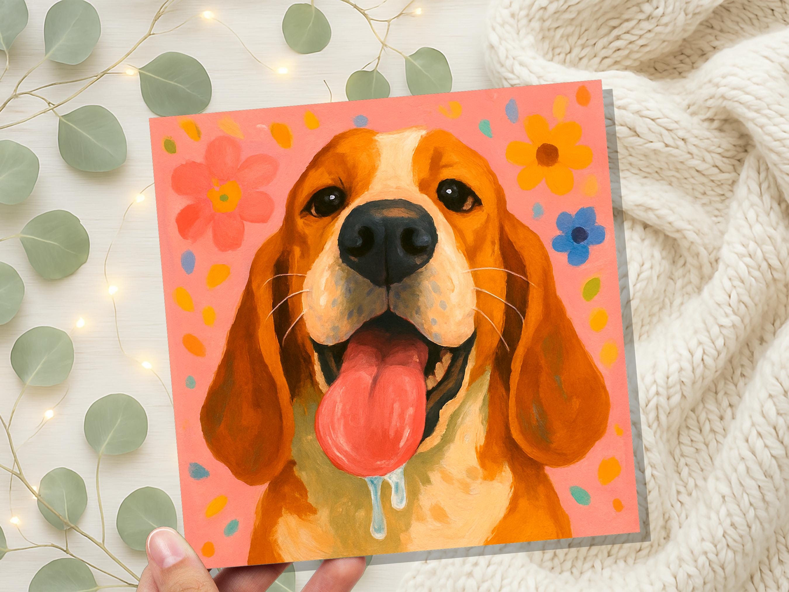 Happy Dog Card | Slobbery Tongue | Funny Dog Greeting | Cute Beagle | Pet Portrait Art | For Dog Lover | Thinking of You | Pet Sitter Thanks - View 6