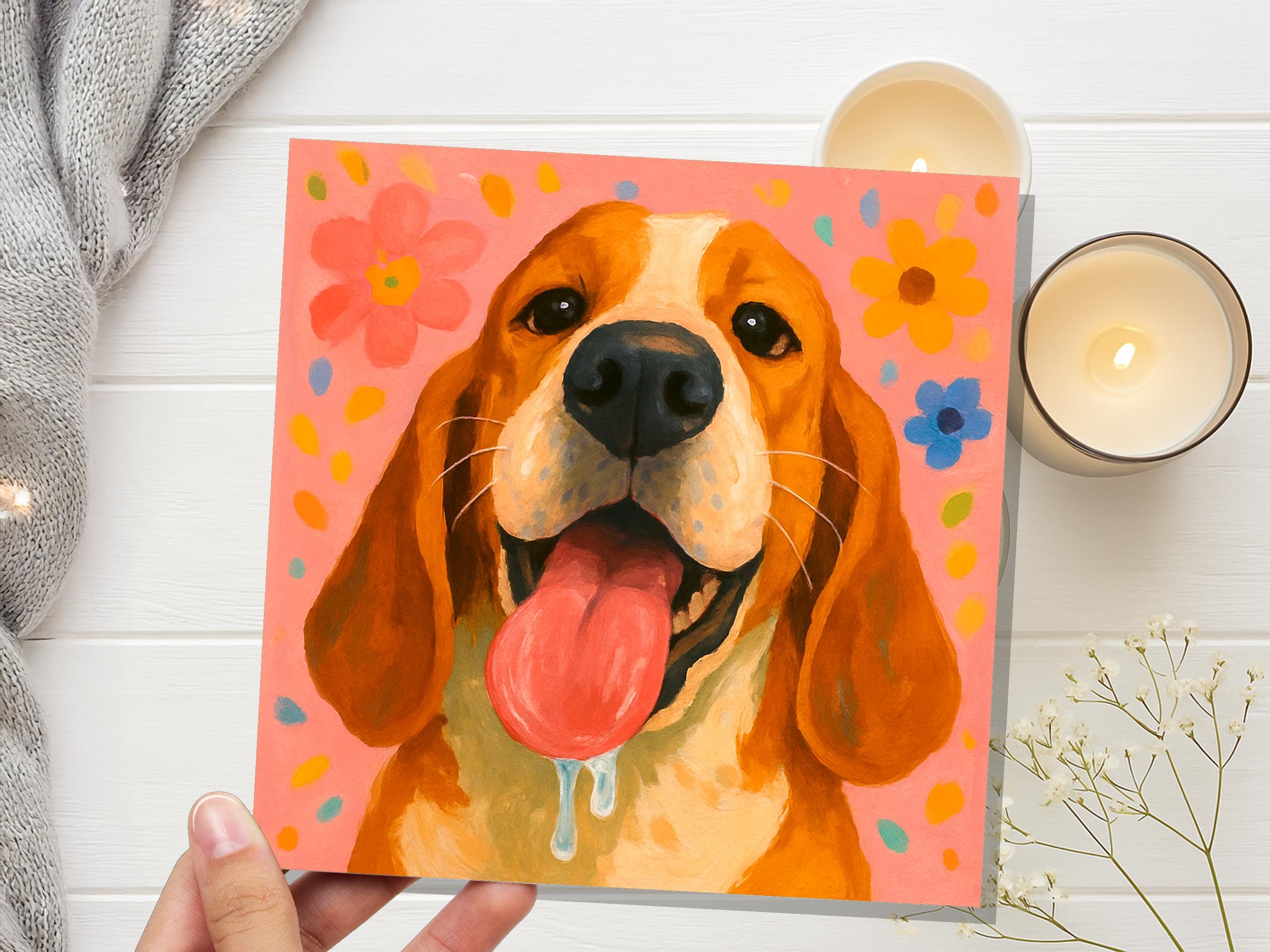 Happy Dog Card | Slobbery Tongue | Funny Dog Greeting | Cute Beagle | Pet Portrait Art | For Dog Lover | Thinking of You | Pet Sitter Thanks - View 7