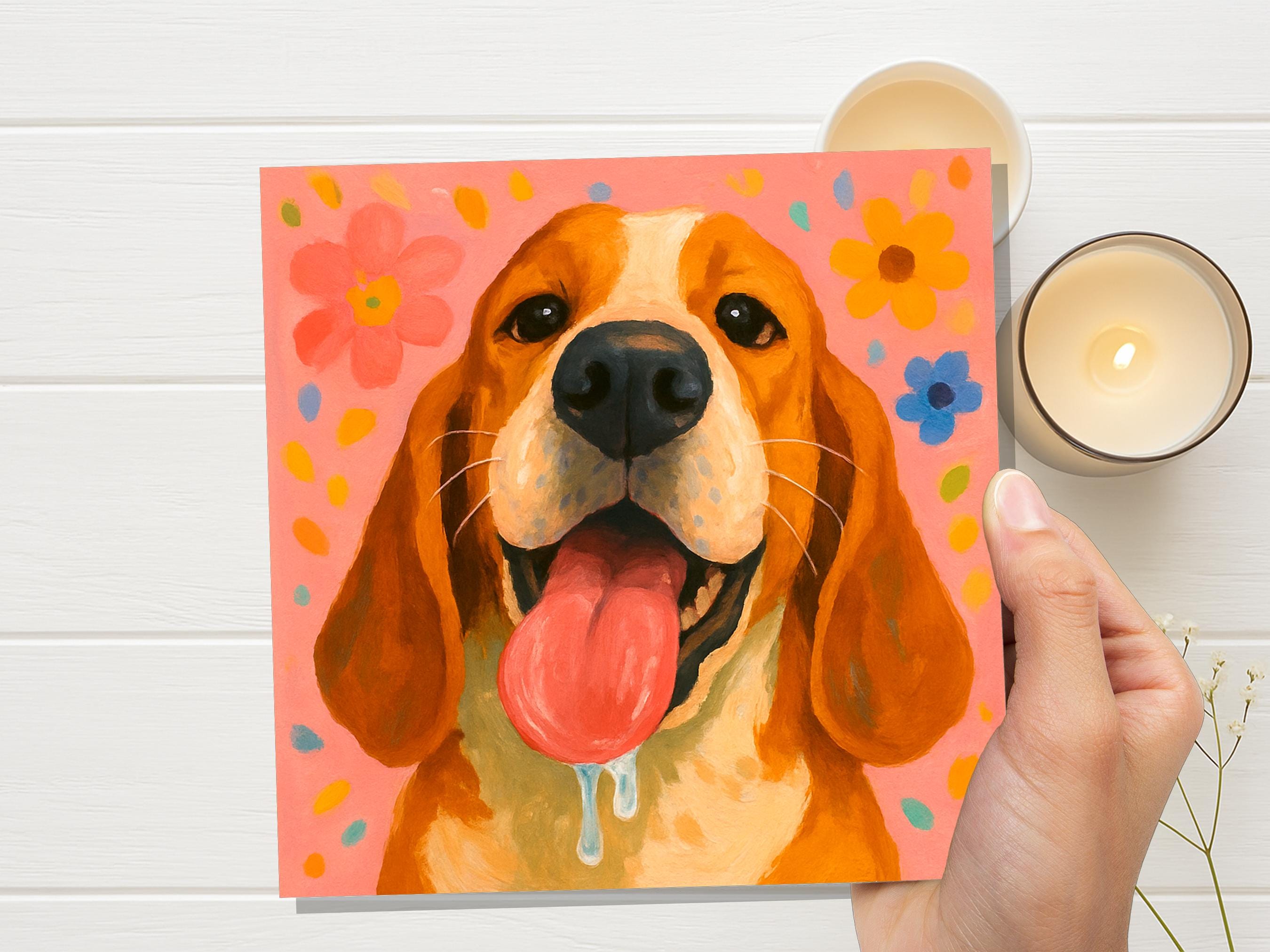 Happy Dog Card | Slobbery Tongue | Funny Dog Greeting | Cute Beagle | Pet Portrait Art | For Dog Lover | Thinking of You | Pet Sitter Thanks - View 9
