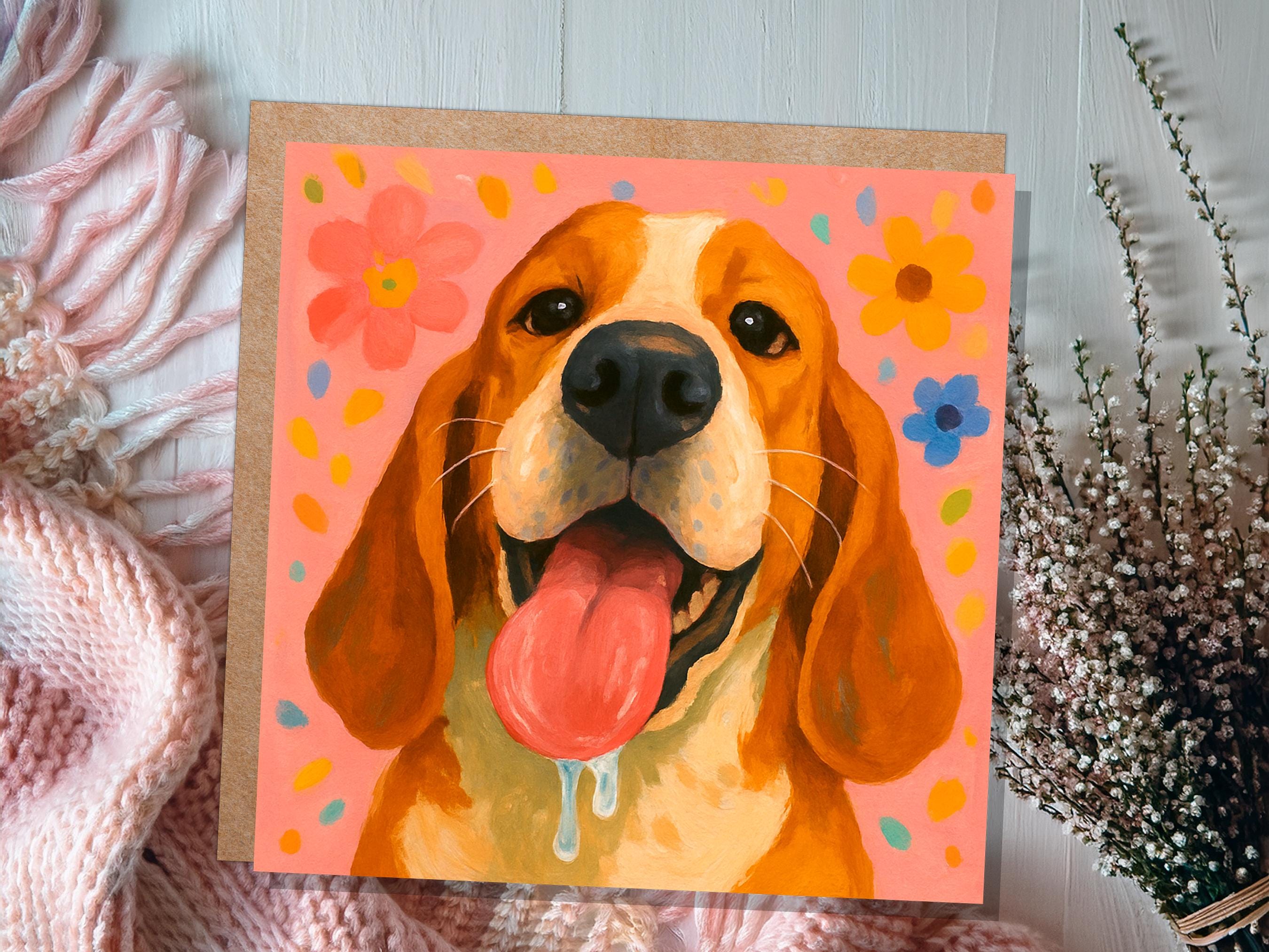 Happy Dog Card | Slobbery Tongue | Funny Dog Greeting | Cute Beagle | Pet Portrait Art | For Dog Lover | Thinking of You | Pet Sitter Thanks - View 4