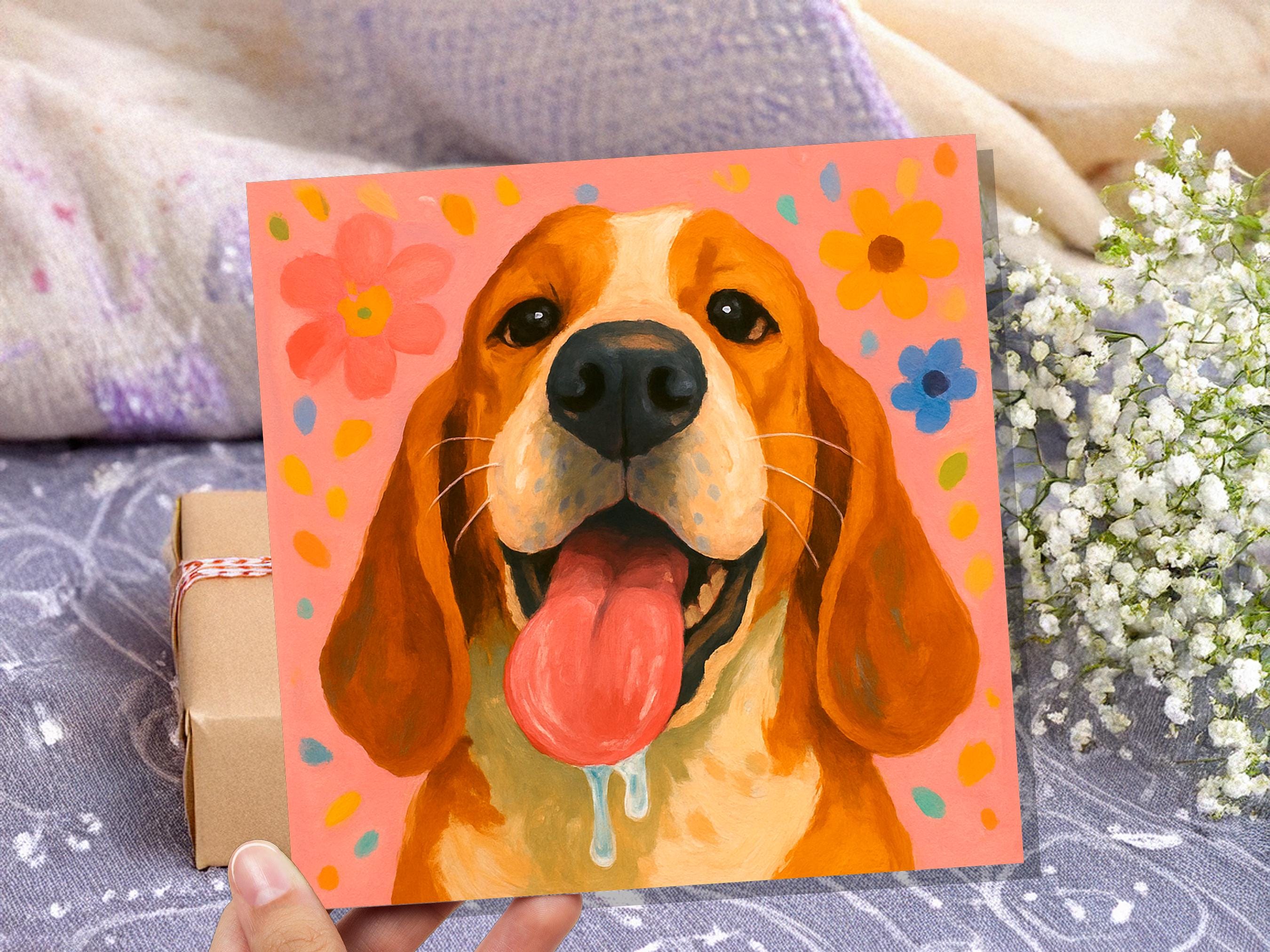 Happy Dog Card | Slobbery Tongue | Funny Dog Greeting | Cute Beagle | Pet Portrait Art | For Dog Lover | Thinking of You | Pet Sitter Thanks - View 5