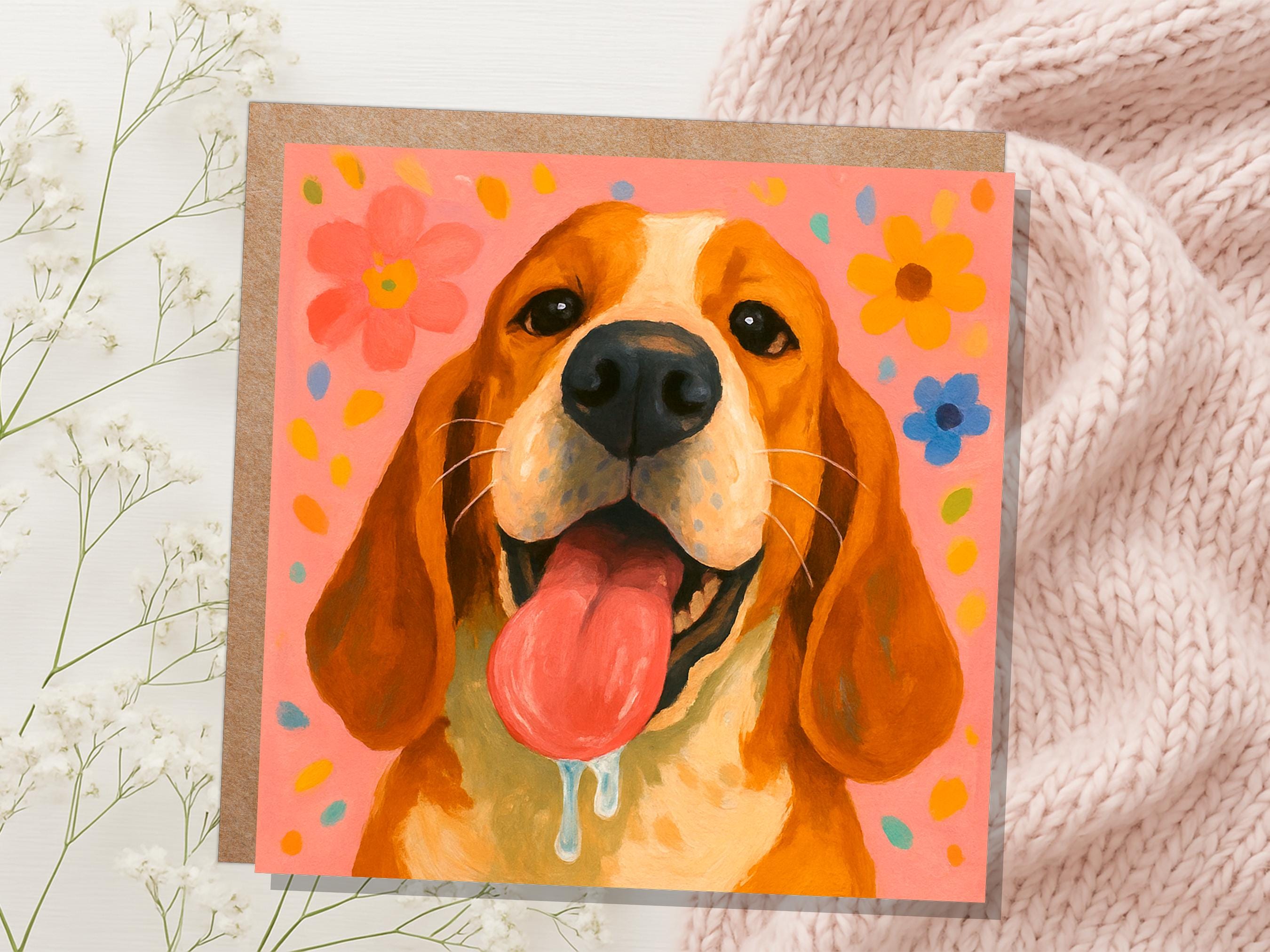 Happy Dog Card | Slobbery Tongue | Funny Dog Greeting | Cute Beagle | Pet Portrait Art | For Dog Lover | Thinking of You | Pet Sitter Thanks - View 2