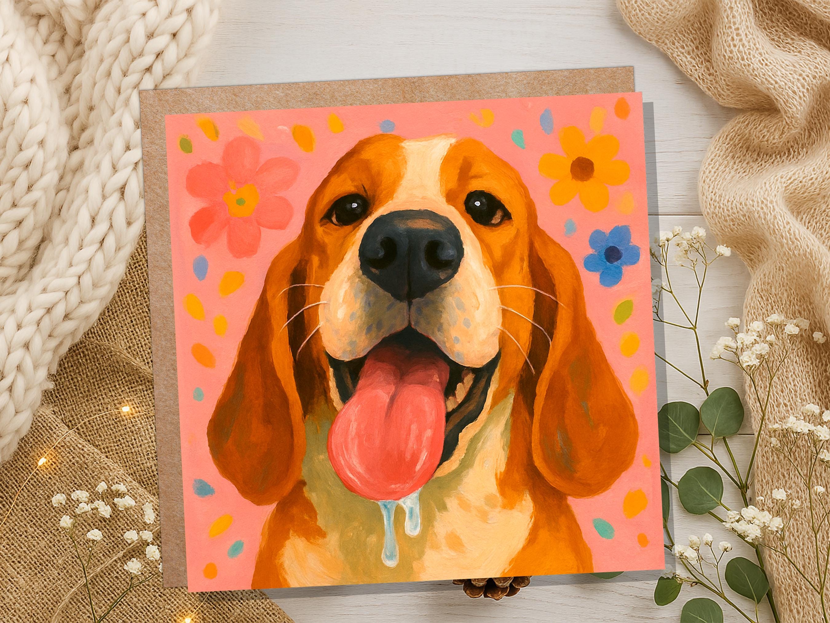 Happy Dog Card | Slobbery Tongue | Funny Dog Greeting | Cute Beagle | Pet Portrait Art | For Dog Lover | Thinking of You | Pet Sitter Thanks - View 3
