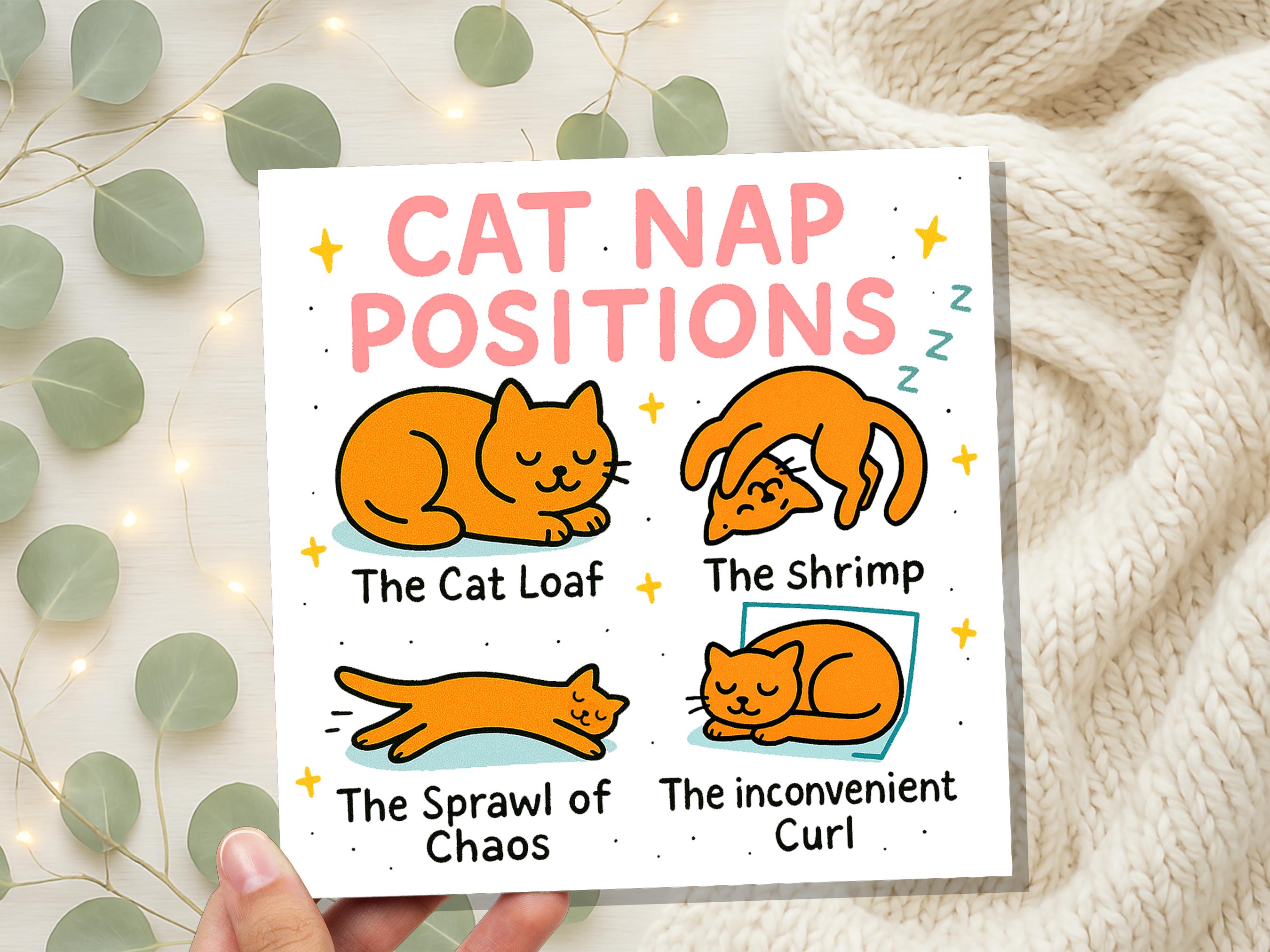 Funny Cat Nap Positions Card | Sleeping Cat Loaf Humour | Relatable Birthday Gift for Cat Mum Dad | Cute Card for Cat Lovers from the Cat - View 7