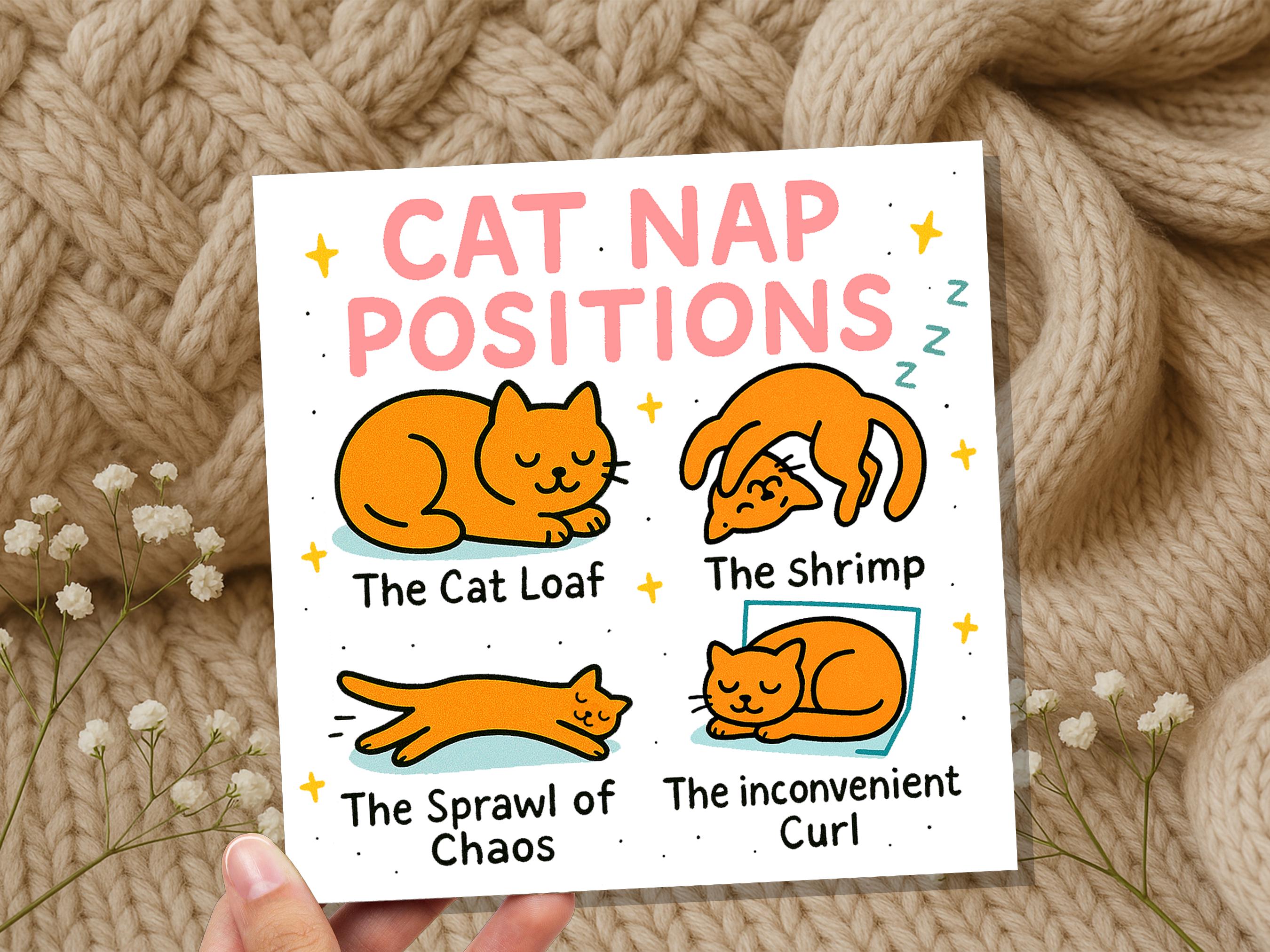 Funny Cat Nap Positions Card | Sleeping Cat Loaf Humour | Relatable Birthday Gift for Cat Mum Dad | Cute Card for Cat Lovers from the Cat - View 6