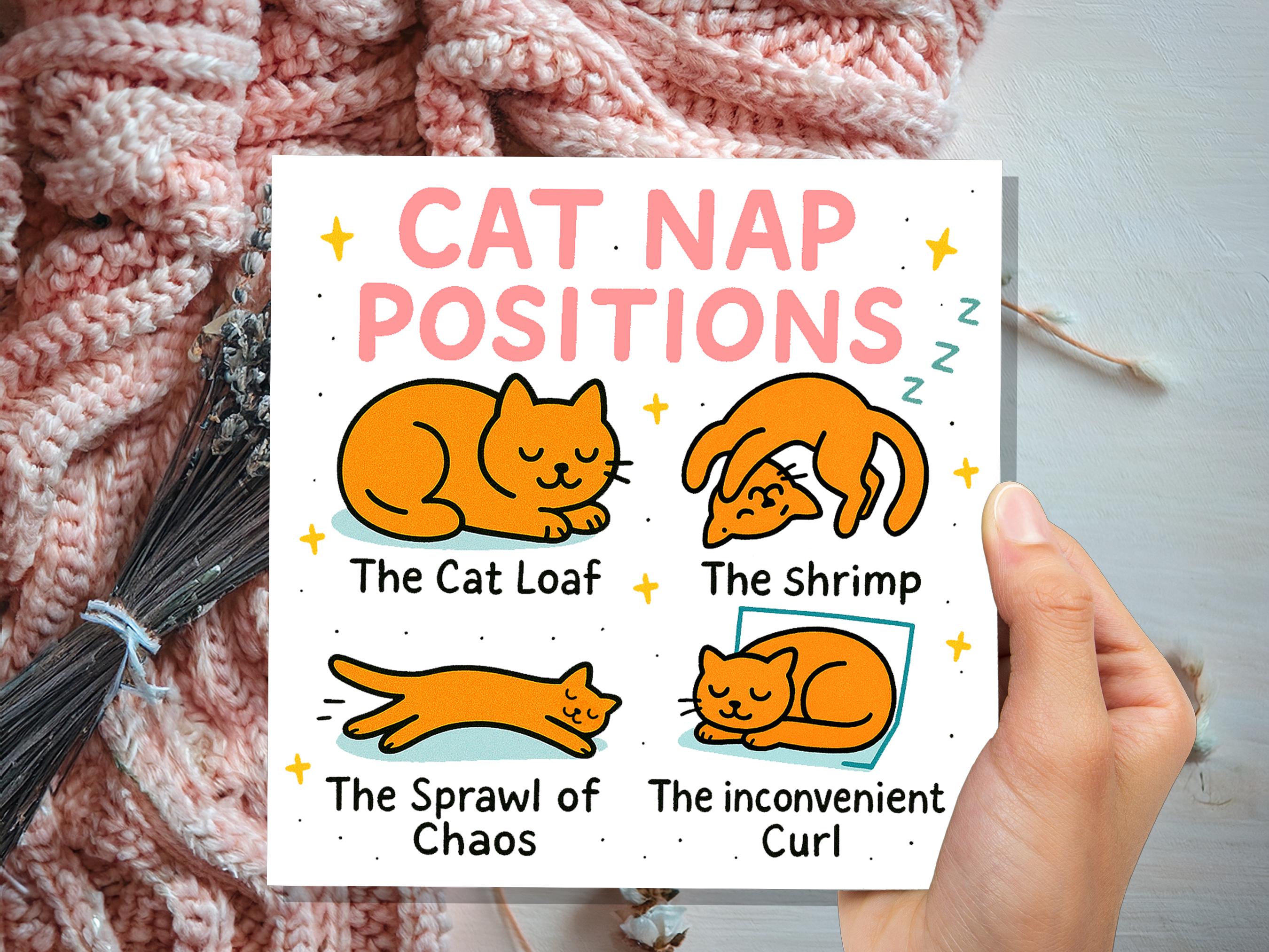 Funny Cat Nap Positions Card | Sleeping Cat Loaf Humour | Relatable Birthday Gift for Cat Mum Dad | Cute Card for Cat Lovers from the Cat - View 9