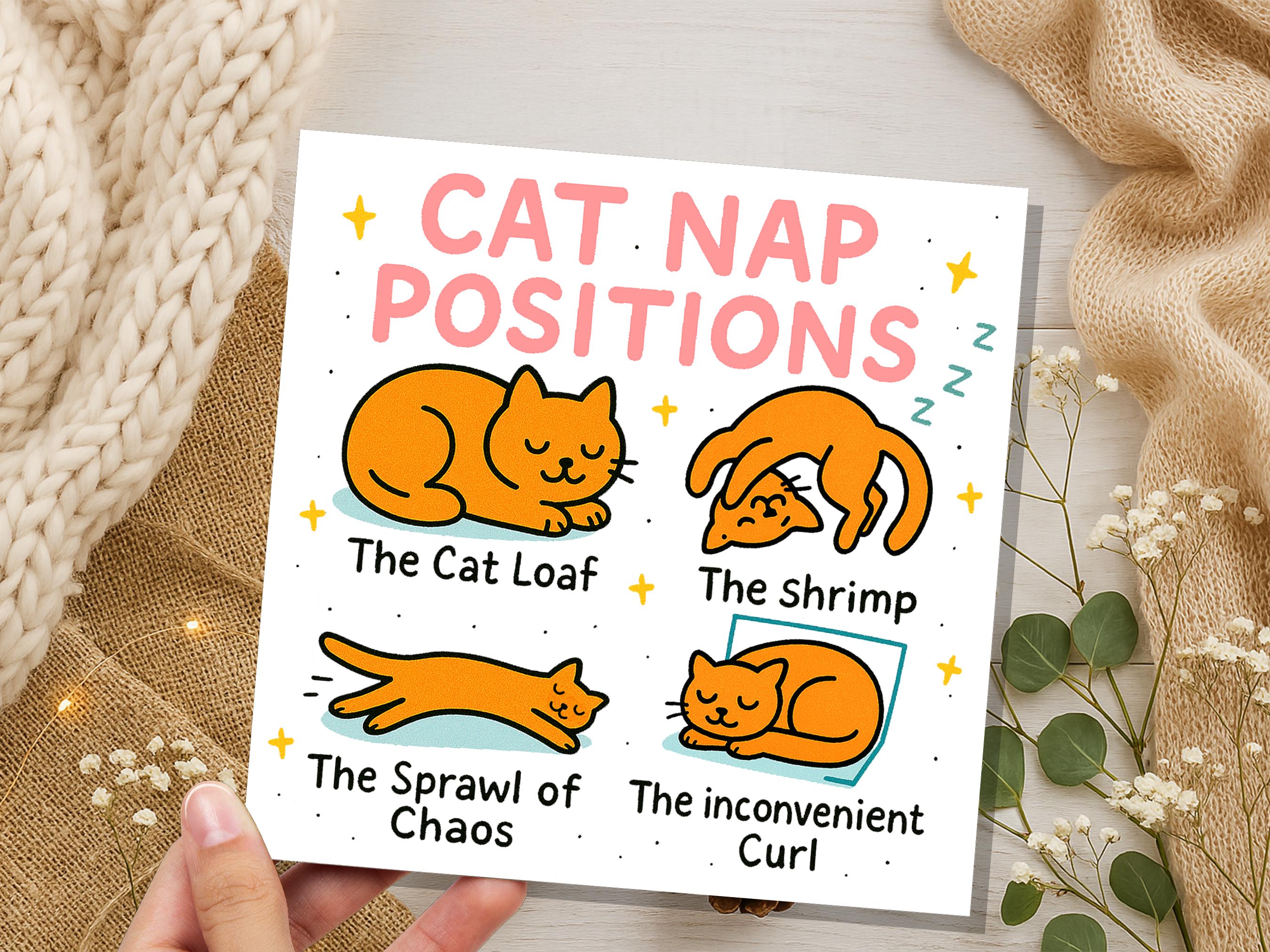 Funny Cat Nap Positions Card | Sleeping Cat Loaf Humour | Relatable Birthday Gift for Cat Mum Dad | Cute Card for Cat Lovers from the Cat - View 5