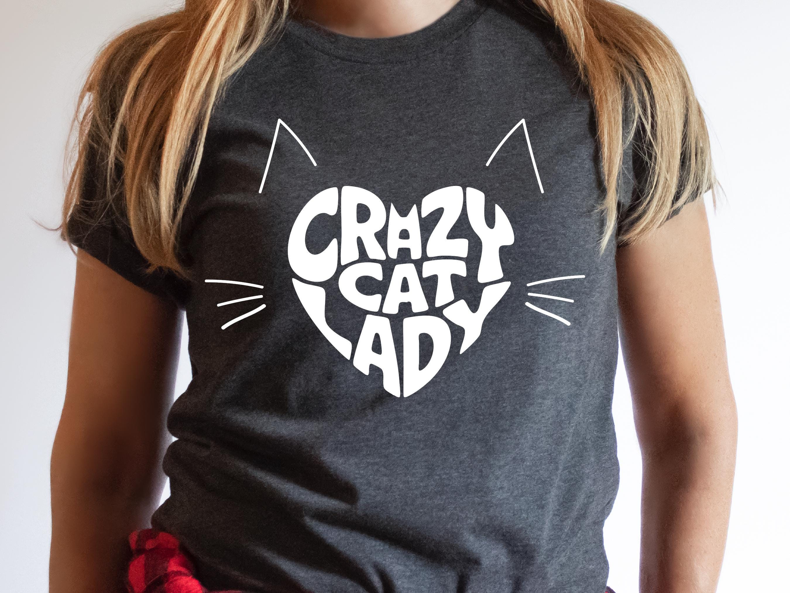 Crazy Cat Lady T-Shirt, Quirky Heart Cat Face Quote Shirt | Cat Obsessed Mum Tee, Cute Cat Lover Gift, Funny Cat Owner Top, Retro Lettering - View 5