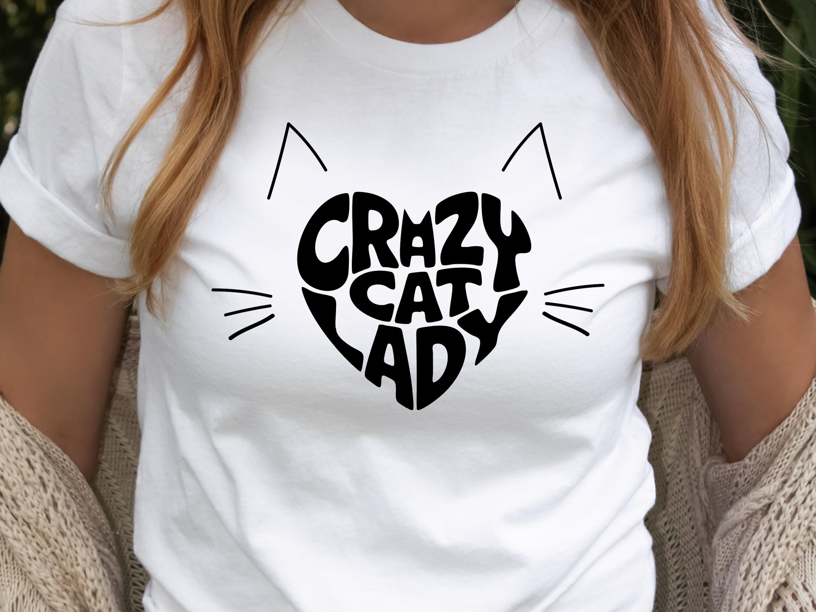 Crazy Cat Lady T-Shirt, Quirky Heart Cat Face Quote Shirt | Cat Obsessed Mum Tee, Cute Cat Lover Gift, Funny Cat Owner Top, Retro Lettering - View 6