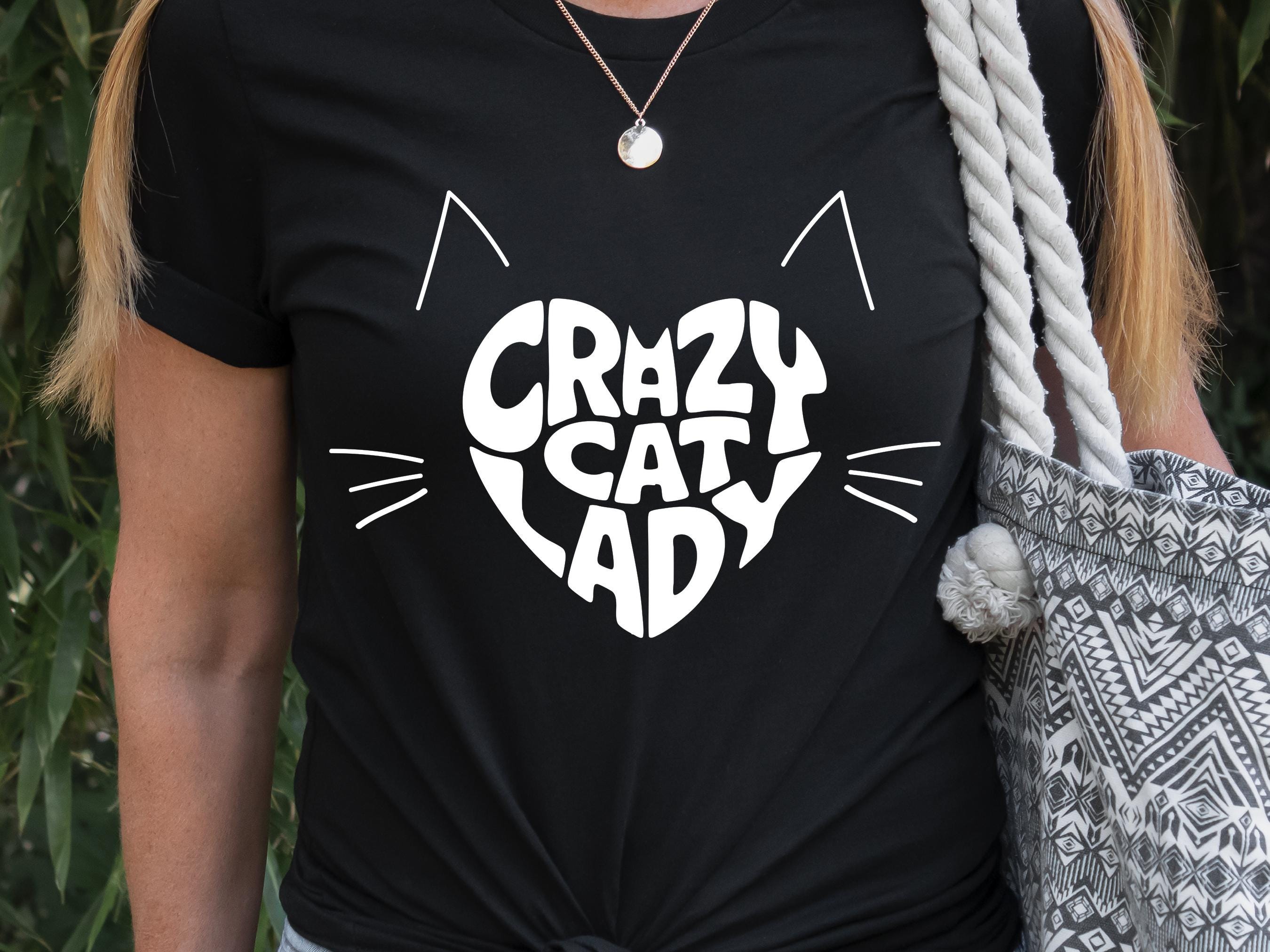 Crazy Cat Lady T-Shirt, Quirky Heart Cat Face Quote Shirt | Cat Obsessed Mum Tee, Cute Cat Lover Gift, Funny Cat Owner Top, Retro Lettering - View 3