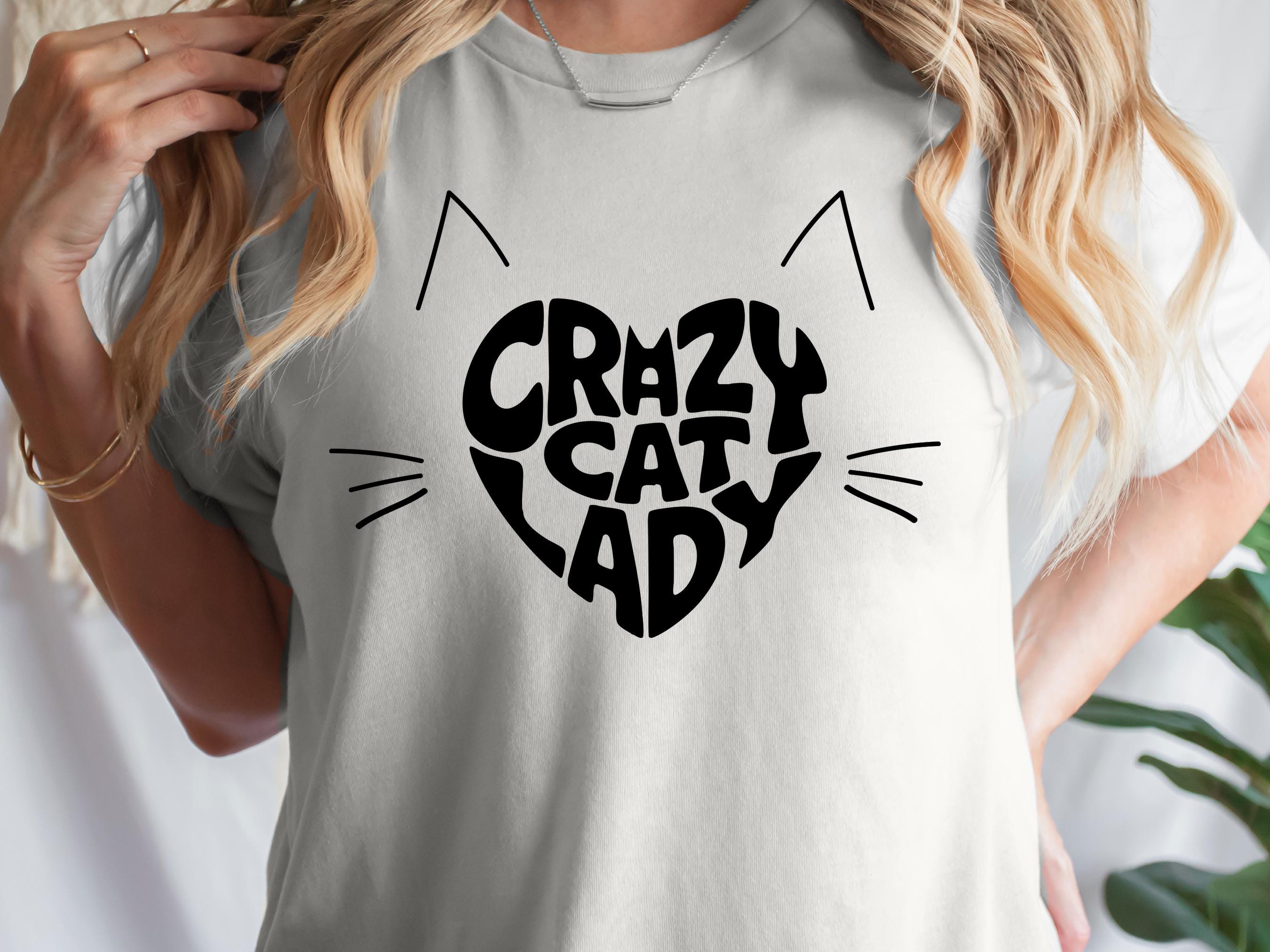 Crazy Cat Lady T-Shirt, Quirky Heart Cat Face Quote Shirt | Cat Obsessed Mum Tee, Cute Cat Lover Gift, Funny Cat Owner Top, Retro Lettering - View 2