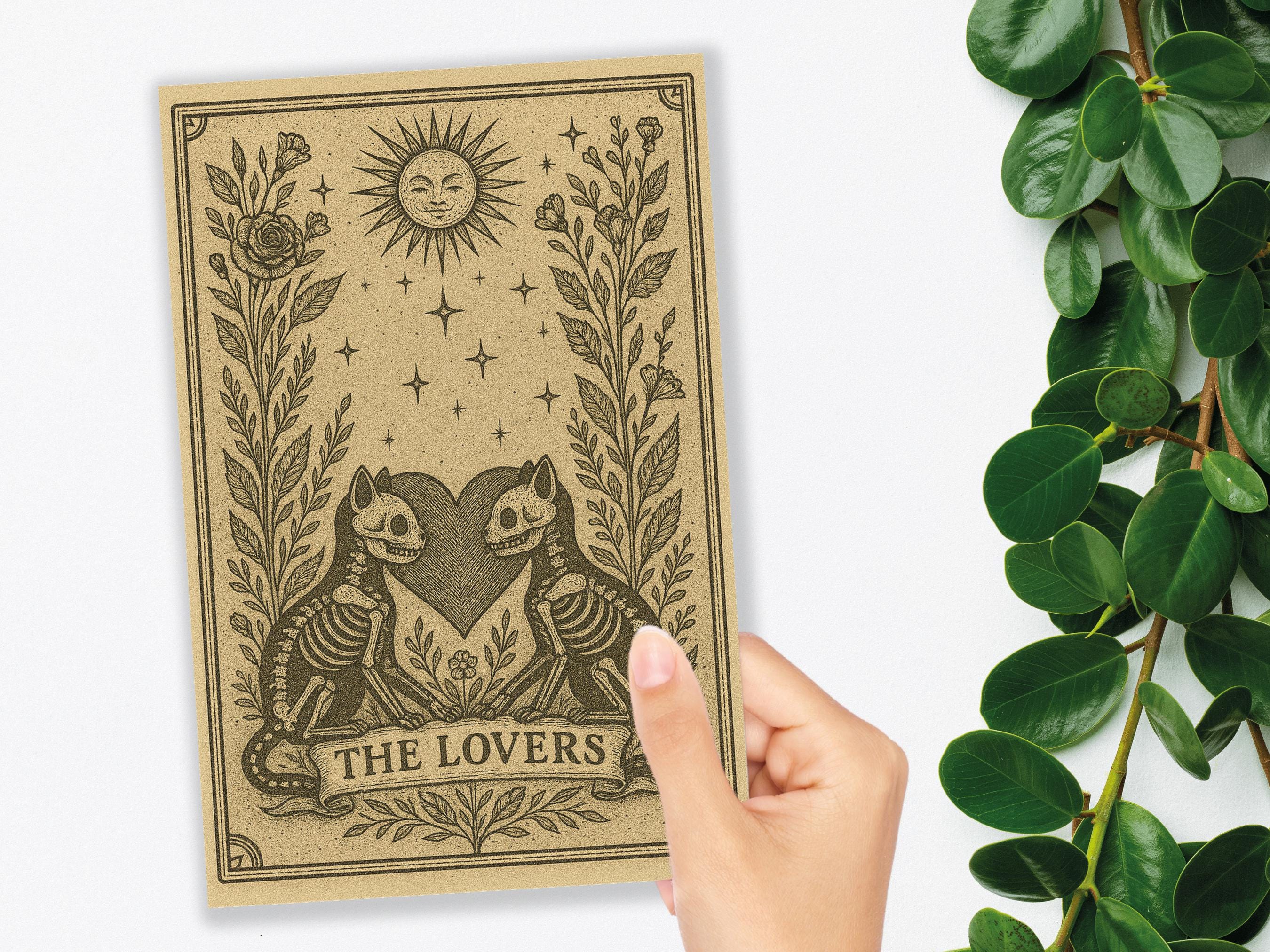 The Lovers Tarot Card Skeleton Cats Gothic Art Witchy Valentine Macabre Love Gift Halloween Anniversary Card Husband Wife Romantic Wedding - View 7