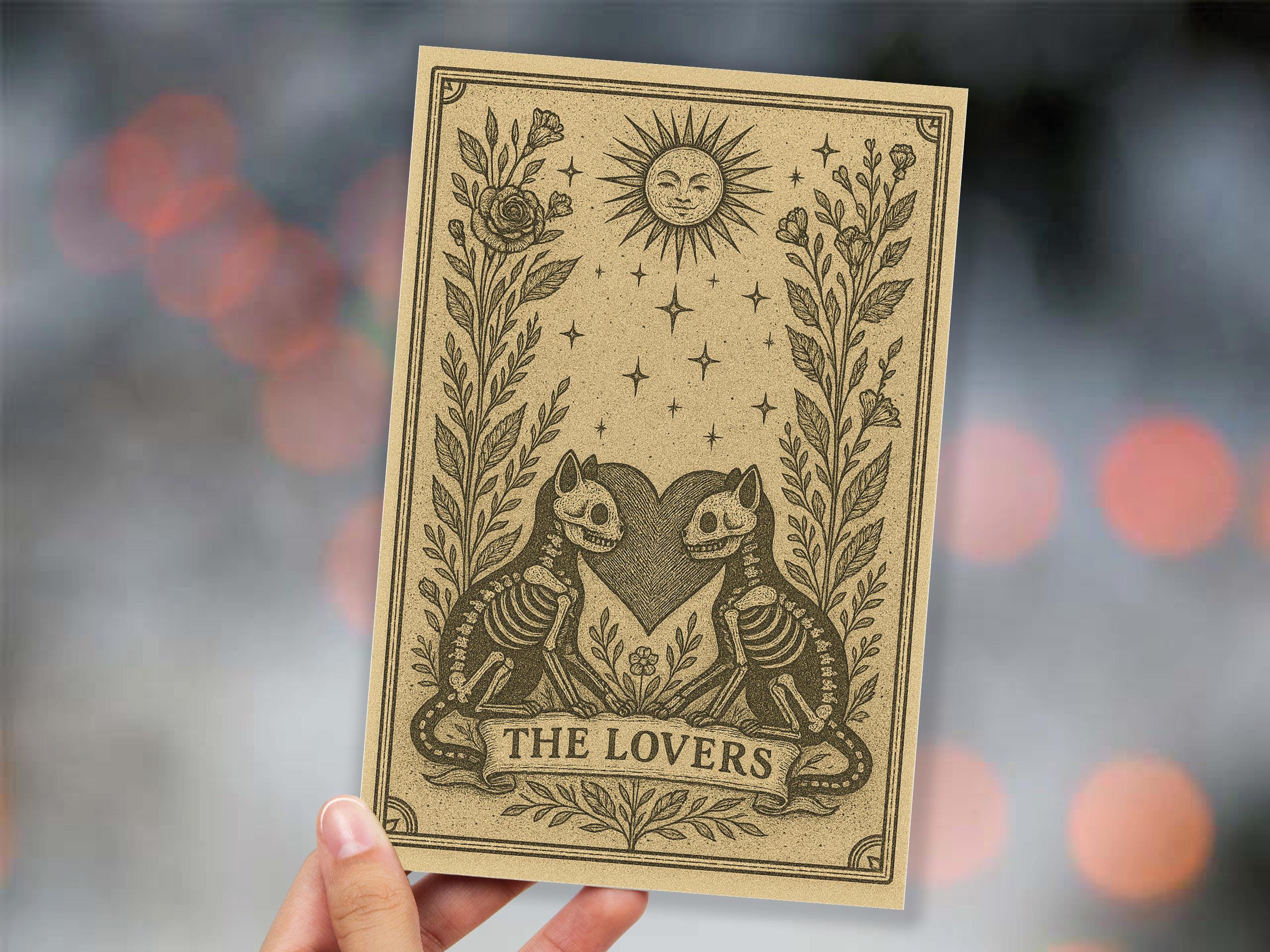 The Lovers Tarot Card Skeleton Cats Gothic Art Witchy Valentine Macabre Love Gift Halloween Anniversary Card Husband Wife Romantic Wedding - View 8