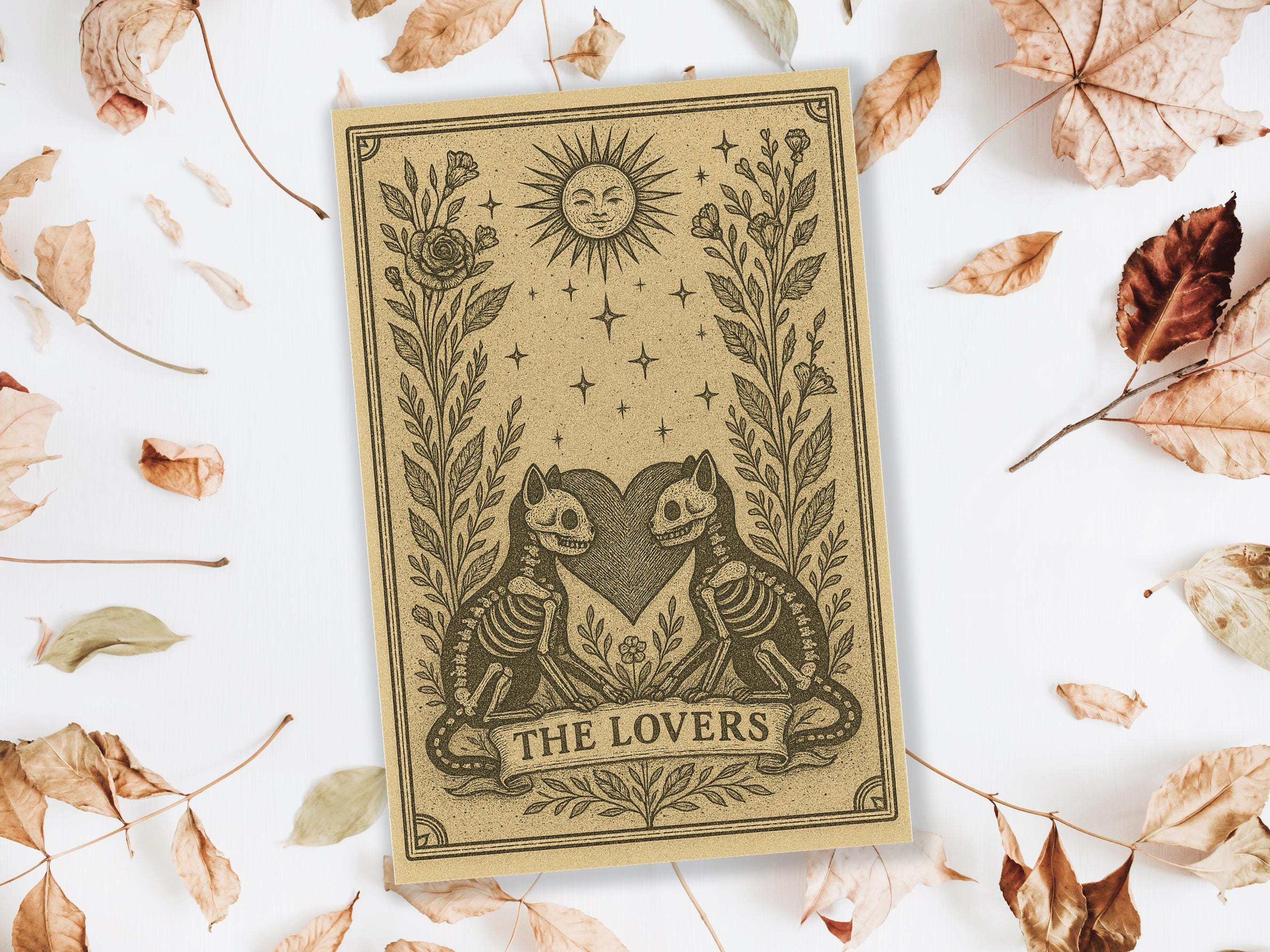 The Lovers Tarot Card Skeleton Cats Gothic Art Witchy Valentine Macabre Love Gift Halloween Anniversary Card Husband Wife Romantic Wedding - View 5