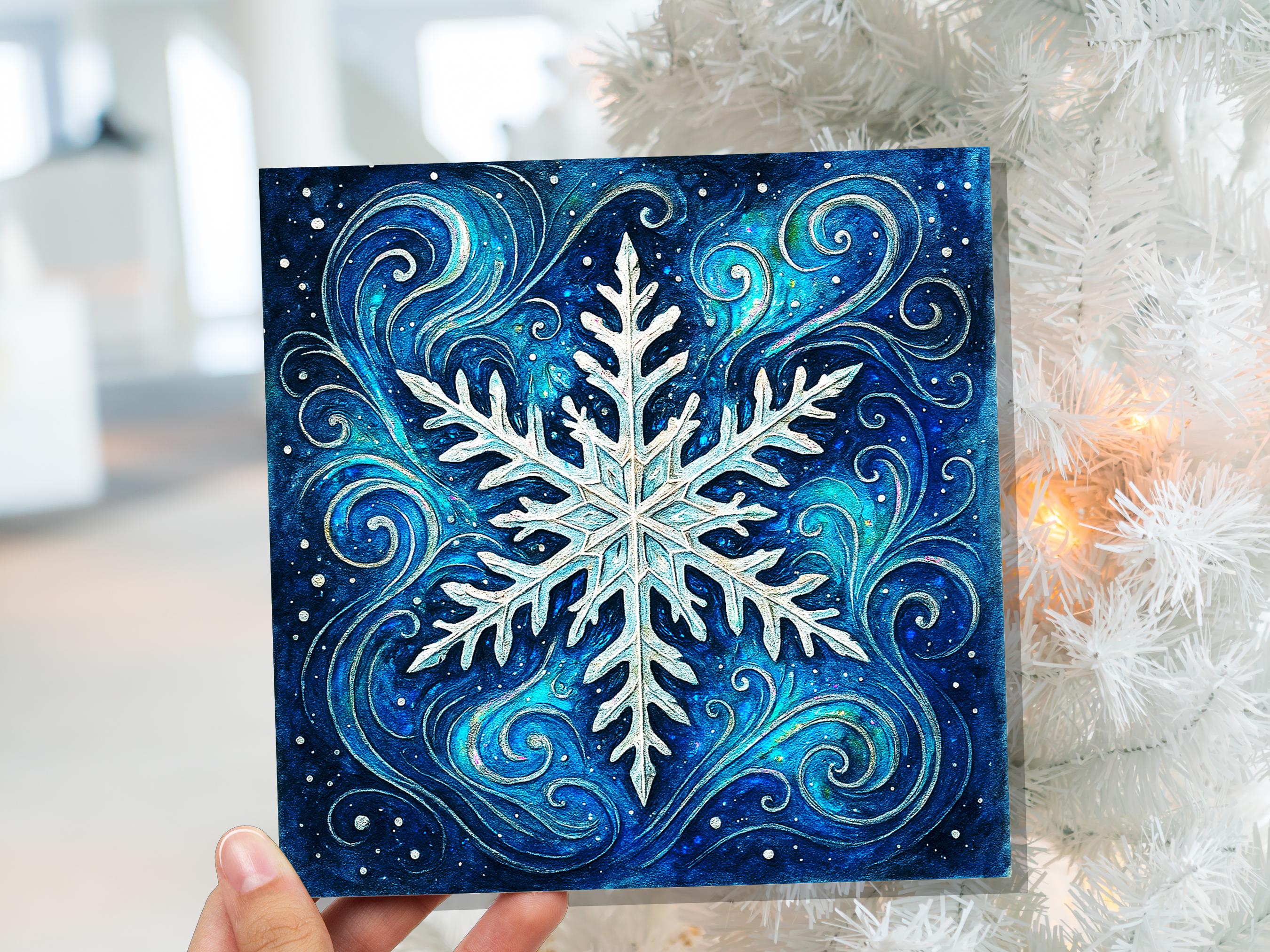 Magical Snowflake Cards with Envelopes Winter Swirls Art Celestial Ice Crystal Blue Watercolour Christmas Holiday Card Magical Enchanting - View 6
