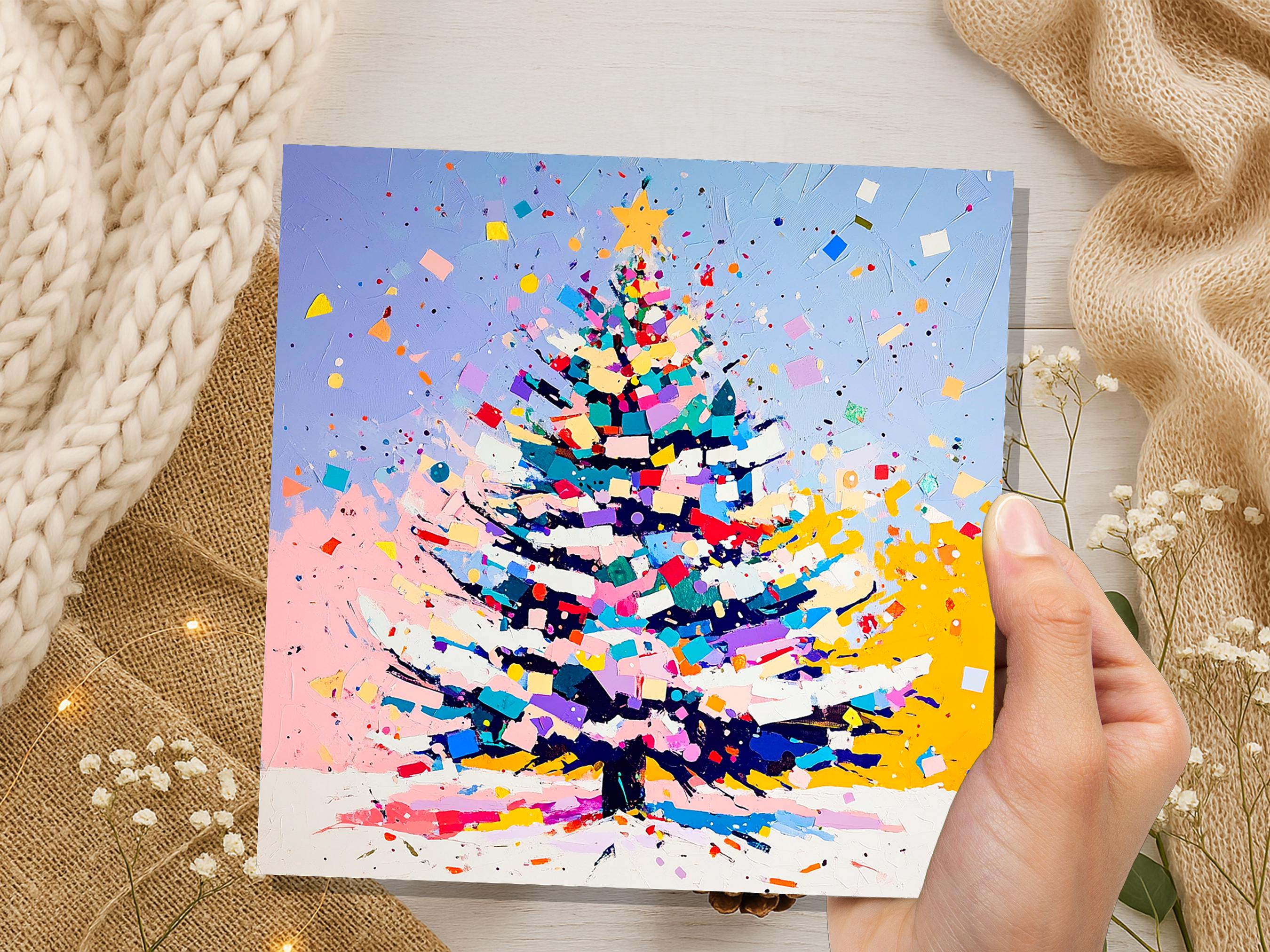 Colourful Confetti Christmas Tree Card Vibrant Unique Abstract Painting Festive Rainbow Palette for Artists Friends and Family New for 2025 - View 3