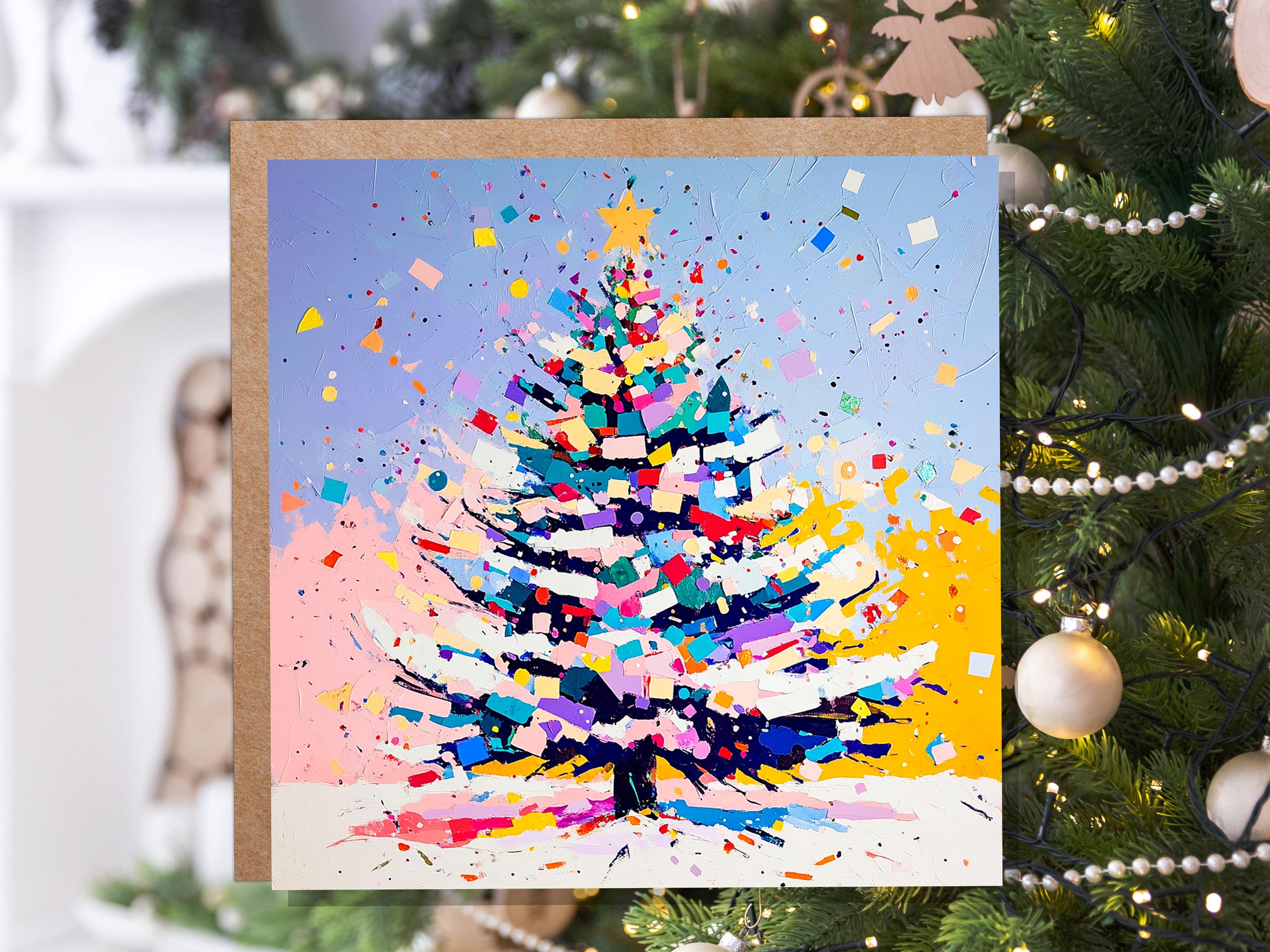 Colourful Confetti Christmas Tree Card Vibrant Unique Abstract Painting Festive Rainbow Palette for Artists Friends and Family New for 2025 - View 9