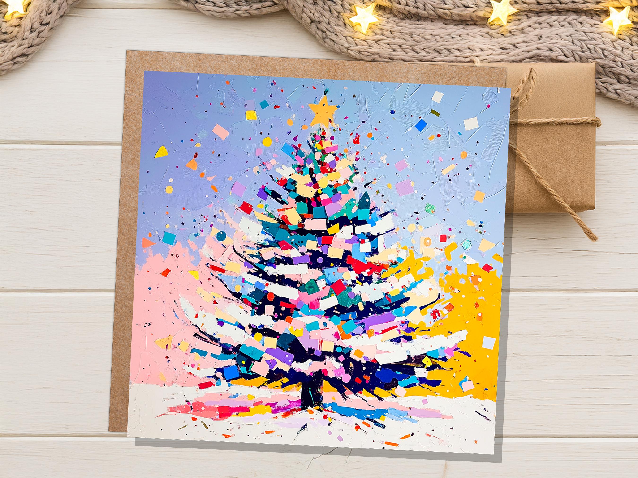 Colourful Confetti Christmas Tree Card Vibrant Unique Abstract Painting Festive Rainbow Palette for Artists Friends and Family New for 2025 - View 8