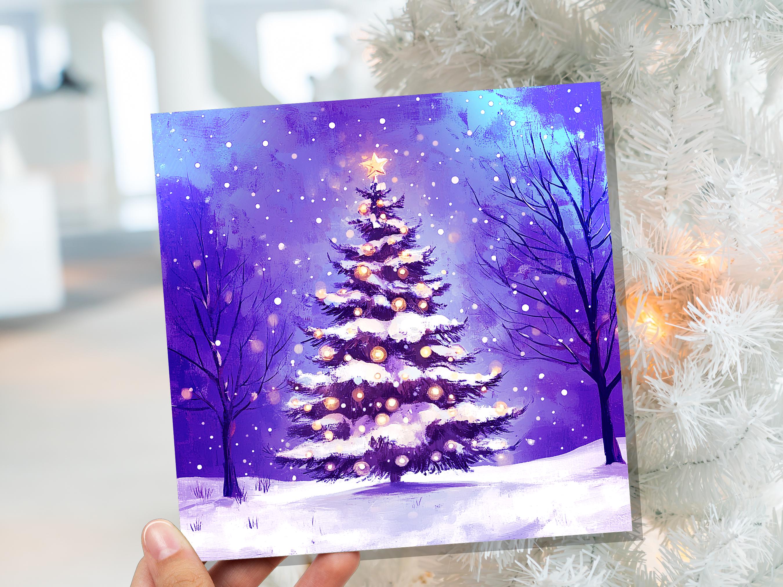 Purple Christmas Tree Card Peaceful Winter Holiday Snow Scene Magical Glowing Landscape Icy Night Unique Dreamy Fairy Lights Xmas Magic 2025 - View 5