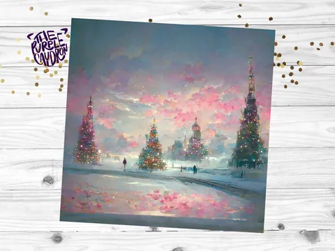 Pastel Christmas Card – Pink Snowfall - View 7