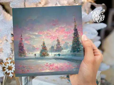 Pastel Christmas Card – Pink Snowfall - View 4