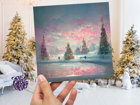 Pastel Christmas Card – Pink Snowfall - View 5