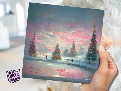 Pastel Christmas Card – Pink Snowfall