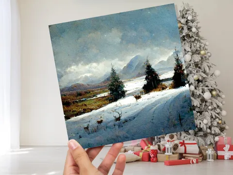 Scottish Deer Winter Landscape Card - View 8