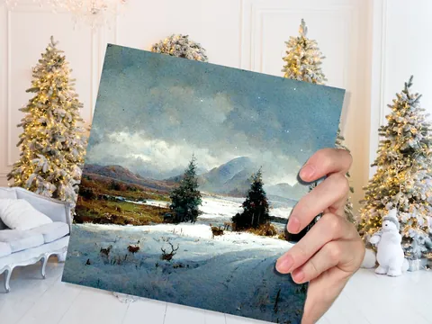 Scottish Deer Winter Landscape Card - View 2