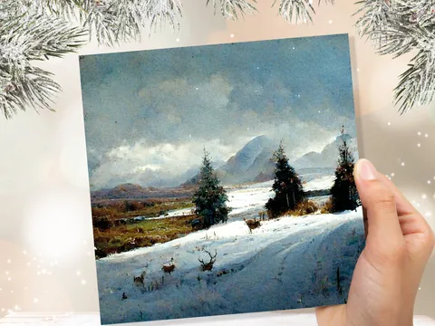 Scottish Deer Winter Landscape Card